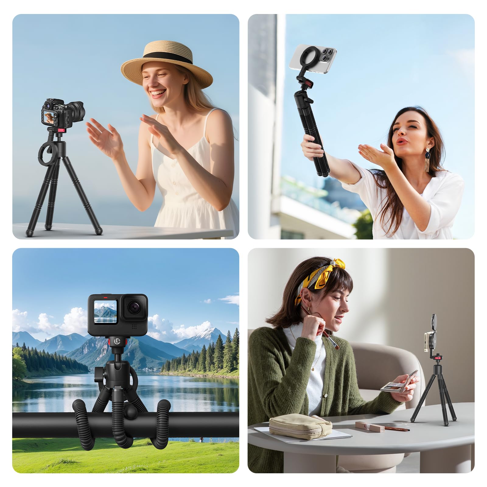 ULANZI Trépied Octopus Magnétique Flexible, Mini Perche à Selfie, Support de Téléphone et DSLR Pliable avec Filetage 1/4", Compatible avec iPhone 16 15 14 13 12, Les Appareils Pphoto, MagSafe