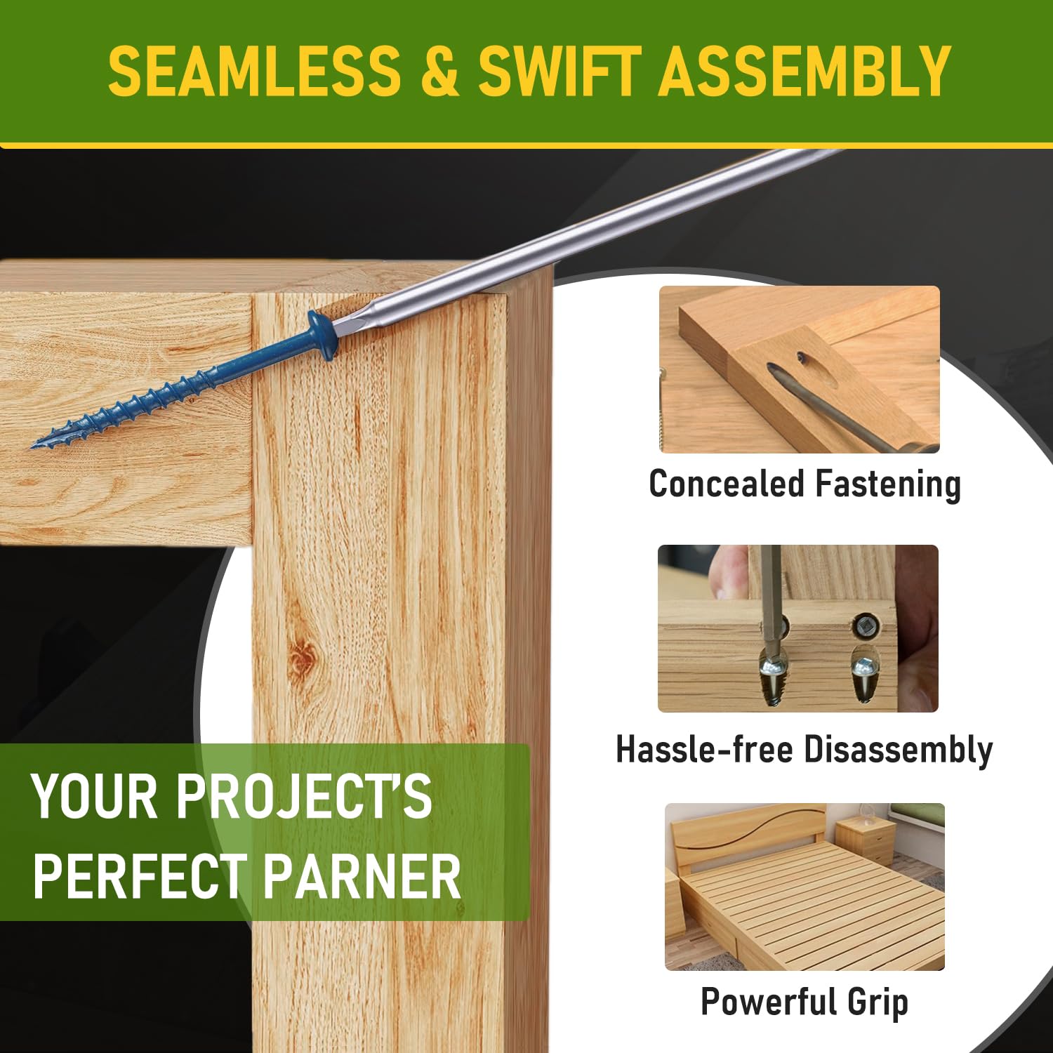 300PCS #8 x 2-1/2" Pocket Hole Screws, Exterior Pocket Screws Blue Coated for Weather-Resistant, Coarse Thread Washer Head, Square Drive & 150MM Bit Included - Image 2