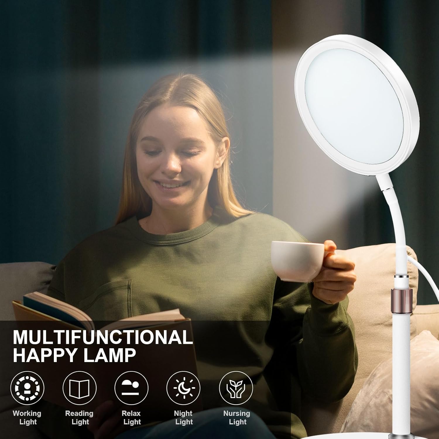 Light Therapy Lamp, UV-Free 10000 Lux Therapy Light with 3 Color Temperature Modes & Adjustable Brightness & Timer, Happy Therapy Lamp for Lift Mood - Image 6