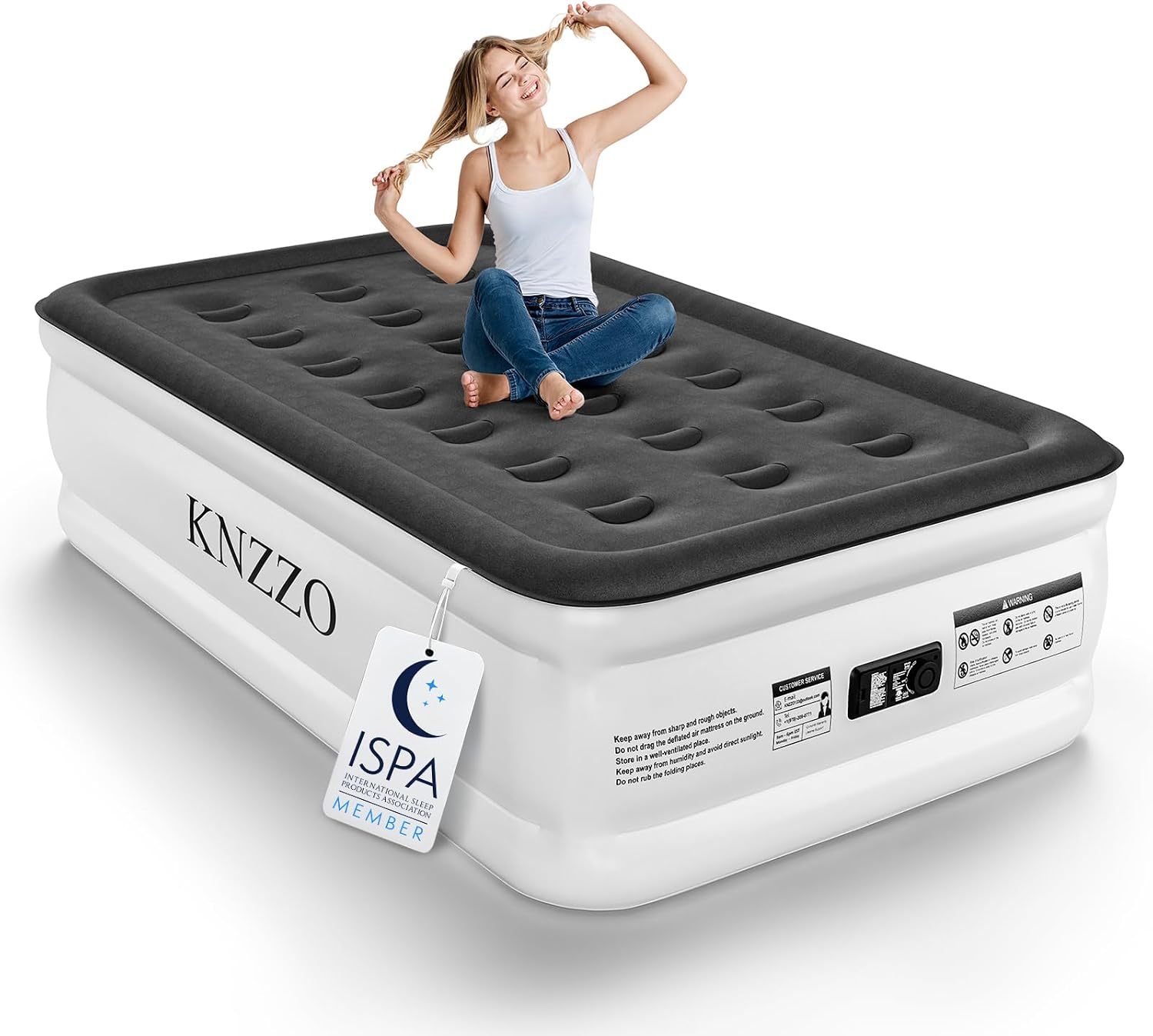 KNZZO Air Mattress Twin, 18" Raised Inflatable Bed with Built in Pump | Self Inflatable Blow Up Mattress In 2 Mins,Upgraded Twin Size Air Bed With Carry Bag For Home,Guests&Camping,10-Year Support