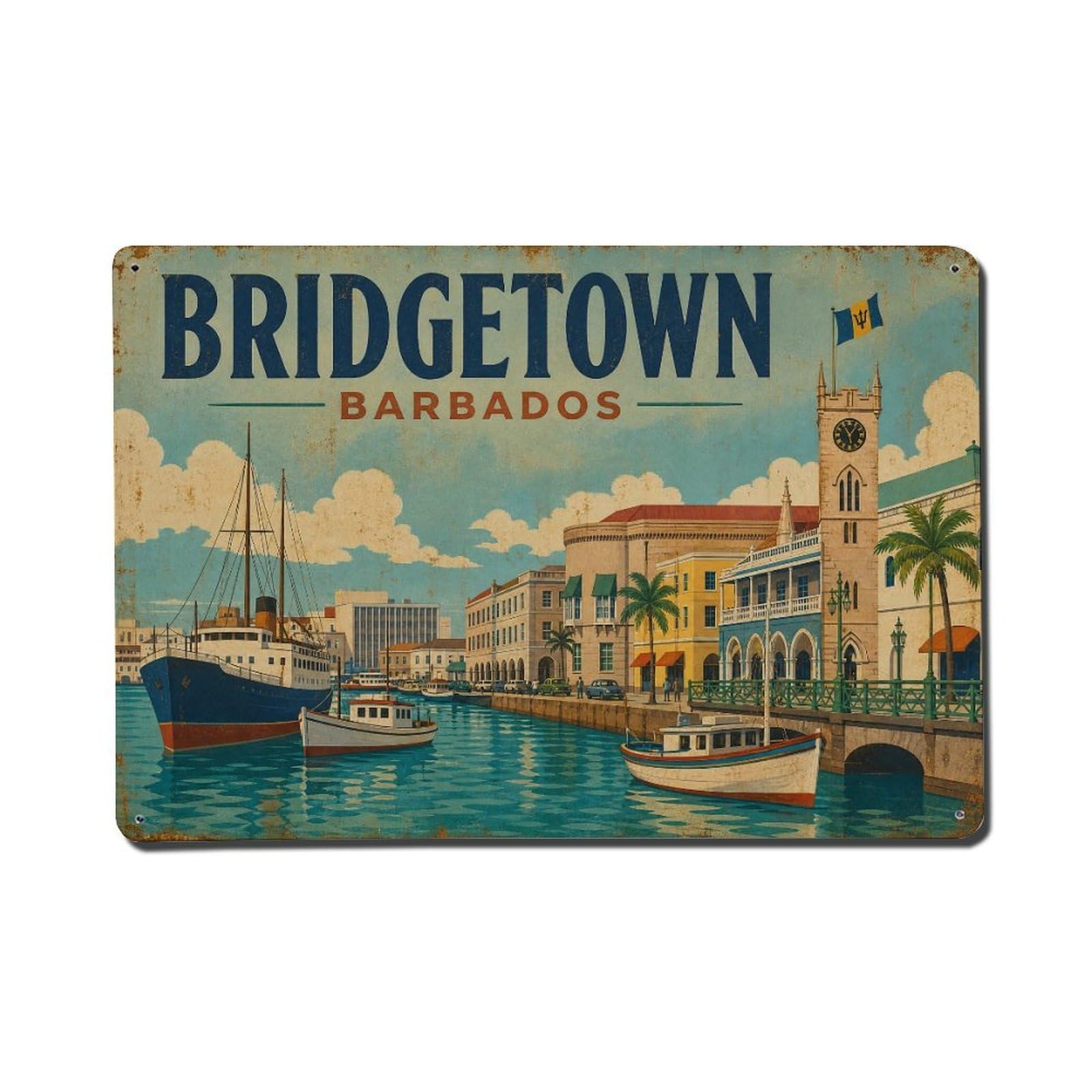 Retro Travel Barbados Bridgetown Metal Tin Sign