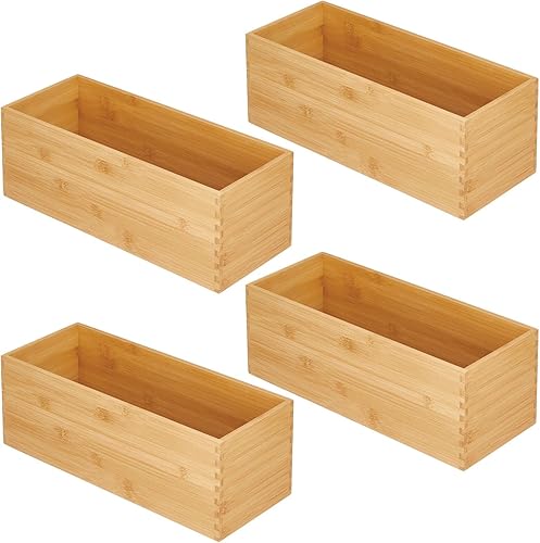 Miniatura 9 de mDesign Caja organizadora de bambú para cocina, armarios, despensa capacidad para utensilios, cubiertos, servilletas, aperitivos, productos secos,