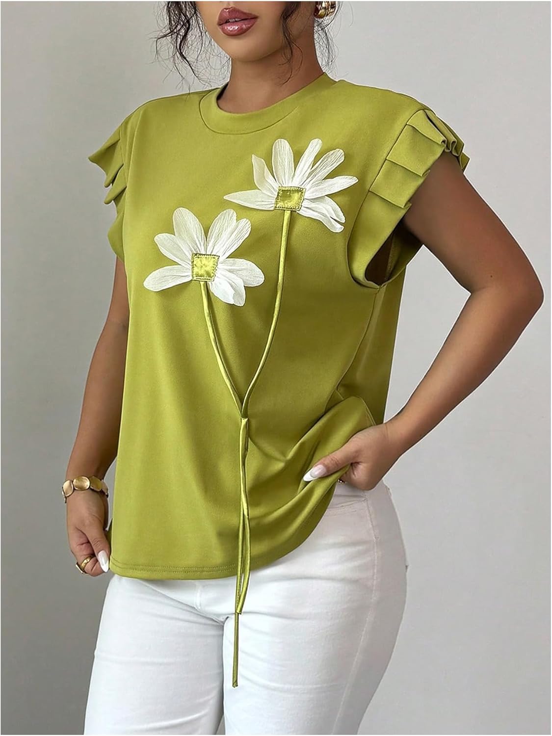 Verdusa Women's Boho 3D Floral Ruffle Cap Sleeve T Shirts Summer Going Out Tops - Image 4