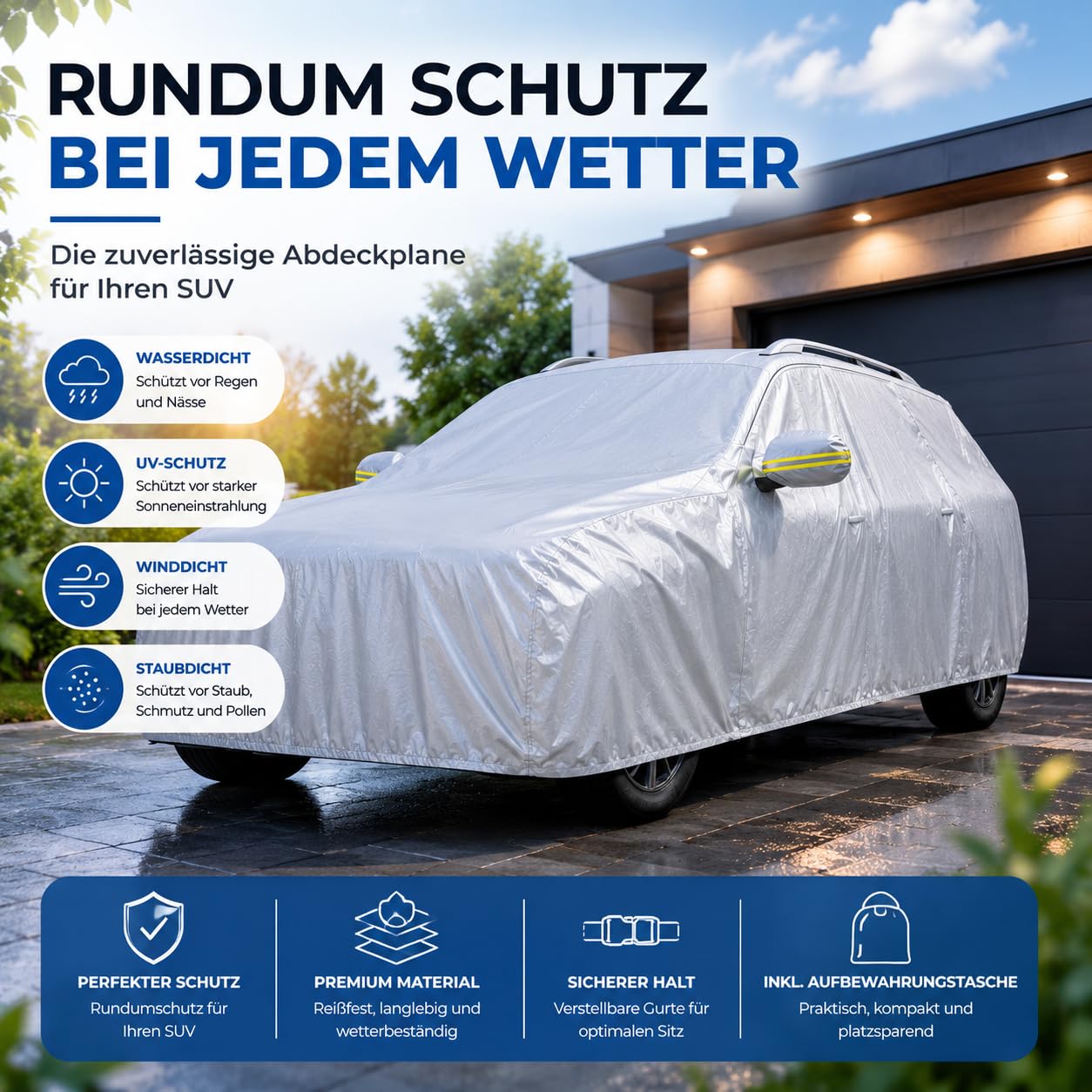 Bâche de protection pour SUV - Imperméable et résistante aux intempéries - Pour SUV (490 x 190 x 180 cm)