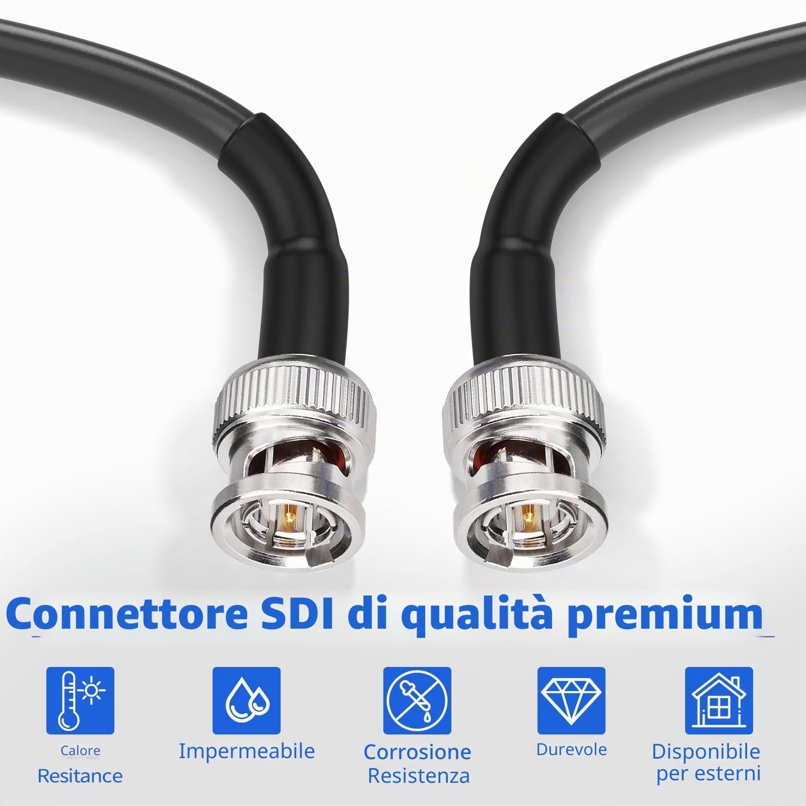 Superbat Cavo SDI 6G 15m BNC Maschio a Maschio Cavi RG59 75Ohm Doppia Schermatura per Camera Audio Oscilloscopio BMCC Telecamera Video Supporta HD-SDI 3G-SDI 4K(1 Pezzo)