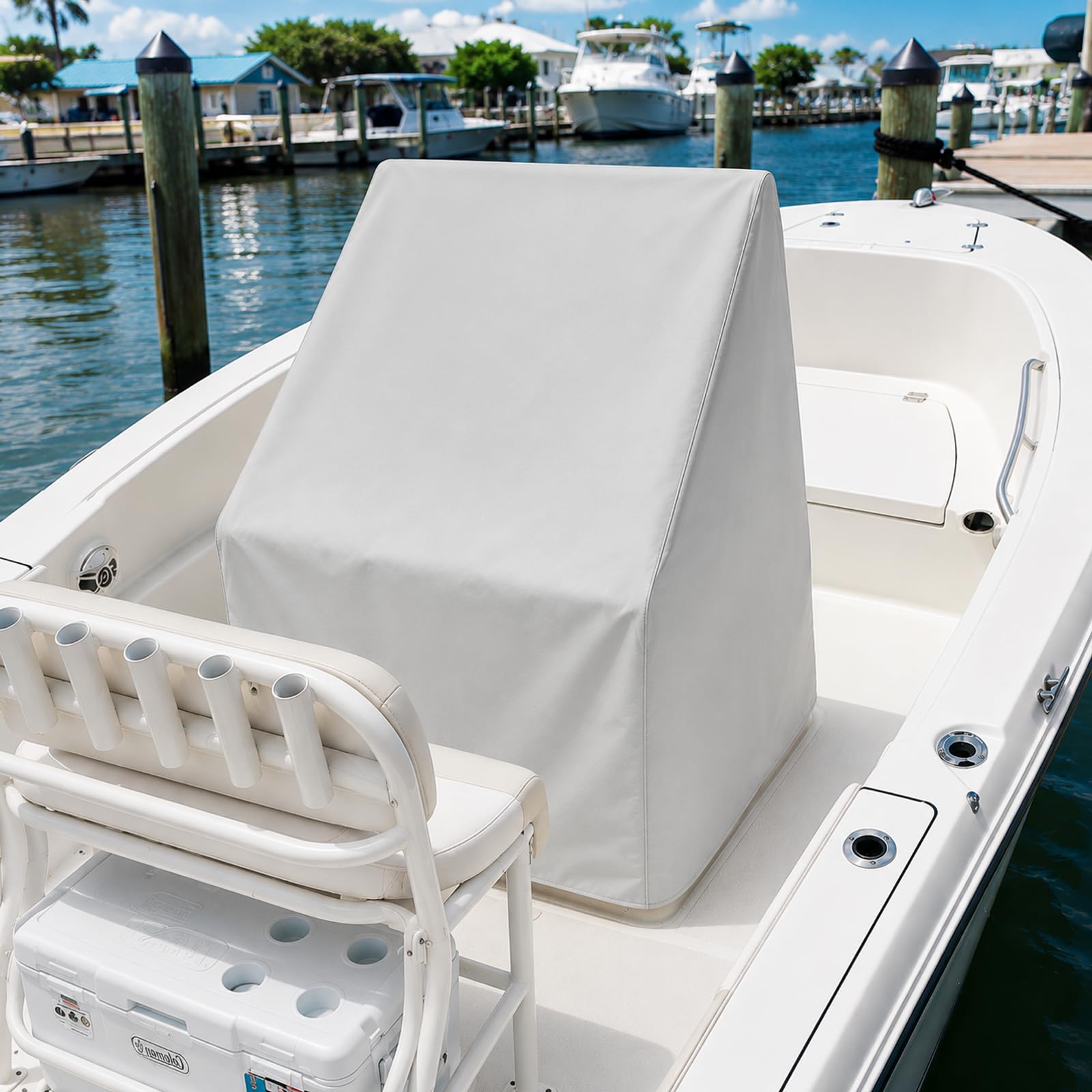 FCOUIID Copertura per console centrale barca, tela di poliestere 600D di grado marino, impermeabile, grigio (dimensioni medie fino a 101,6 x 76,2 x 111,8 cm (larghezza x lunghezza x altezza)