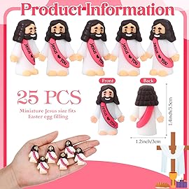 Bememo 25 Pcs Little Jesus Figures Original Design Jesus Love You Mini Rubber Toys to Hide and Seek Christmas Religious Party Favors Sunday School Baptism Gifts(Rose Red)