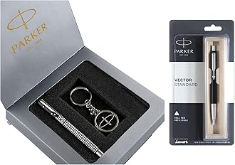 Parker Vector Roller Ball Pen with Free Key Chain Vector Standard Chrome Trim Ball Pen (Ink - Black)
