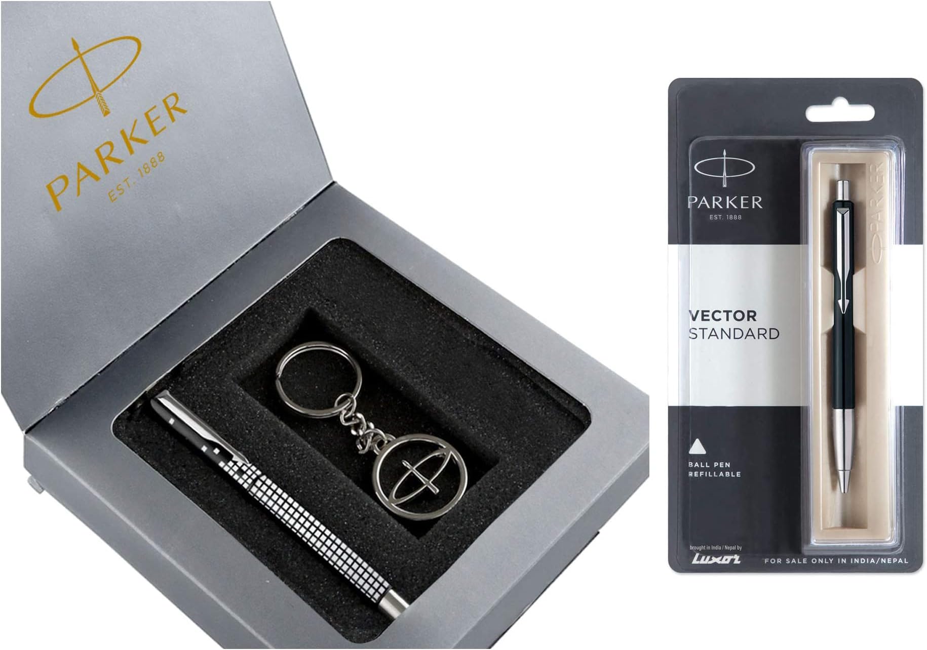 Parker Vector Roller Ball Pen with Free Key Chain Vector Standard Chrome Trim Ball Pen (Ink - Black)