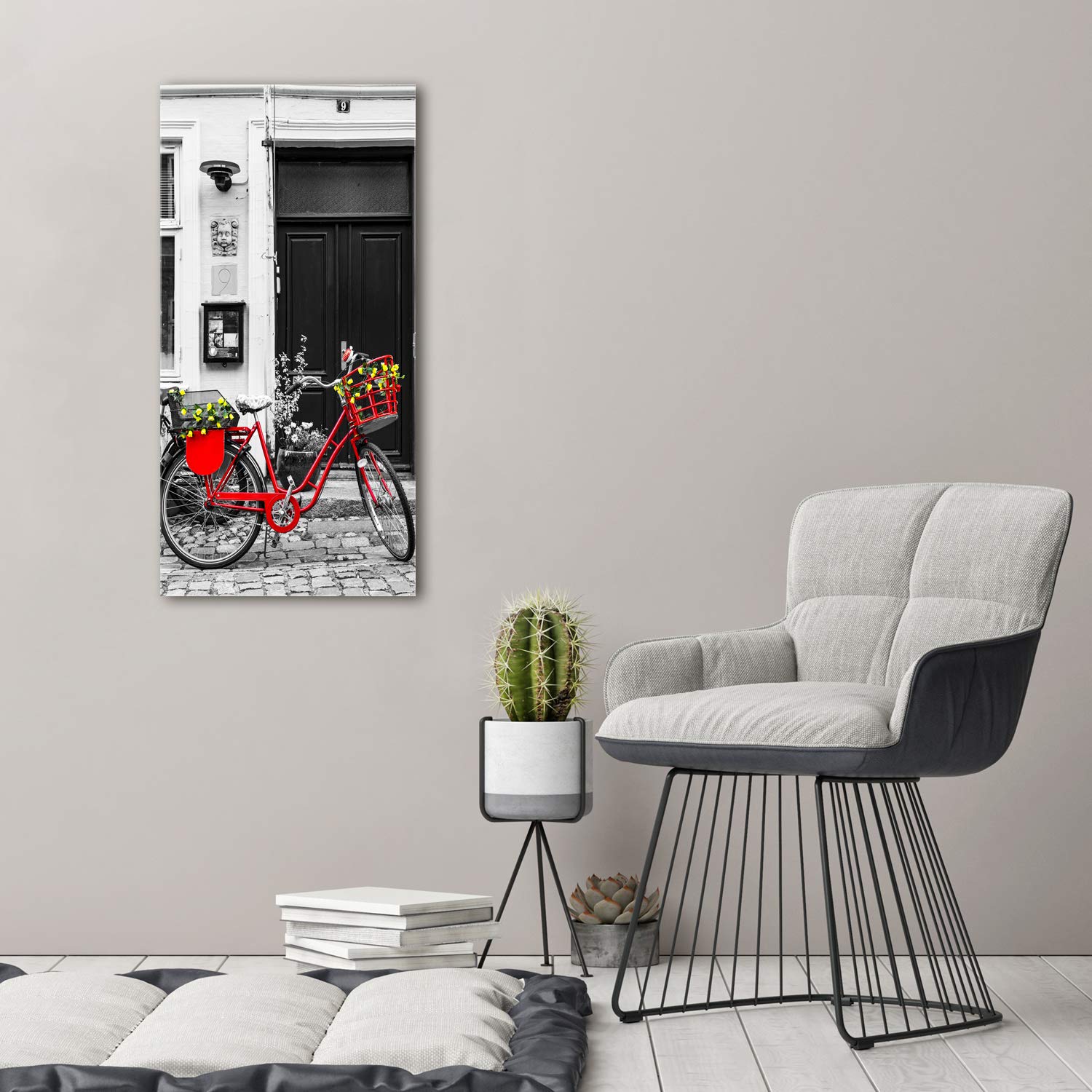 Tulup Impression sur Verre de 50x100 cm Image Tableau Photo décorative panoramique pour la Cuisine et Le Salon - Spectacles et Architecture - Vélo de Ville - Rouge