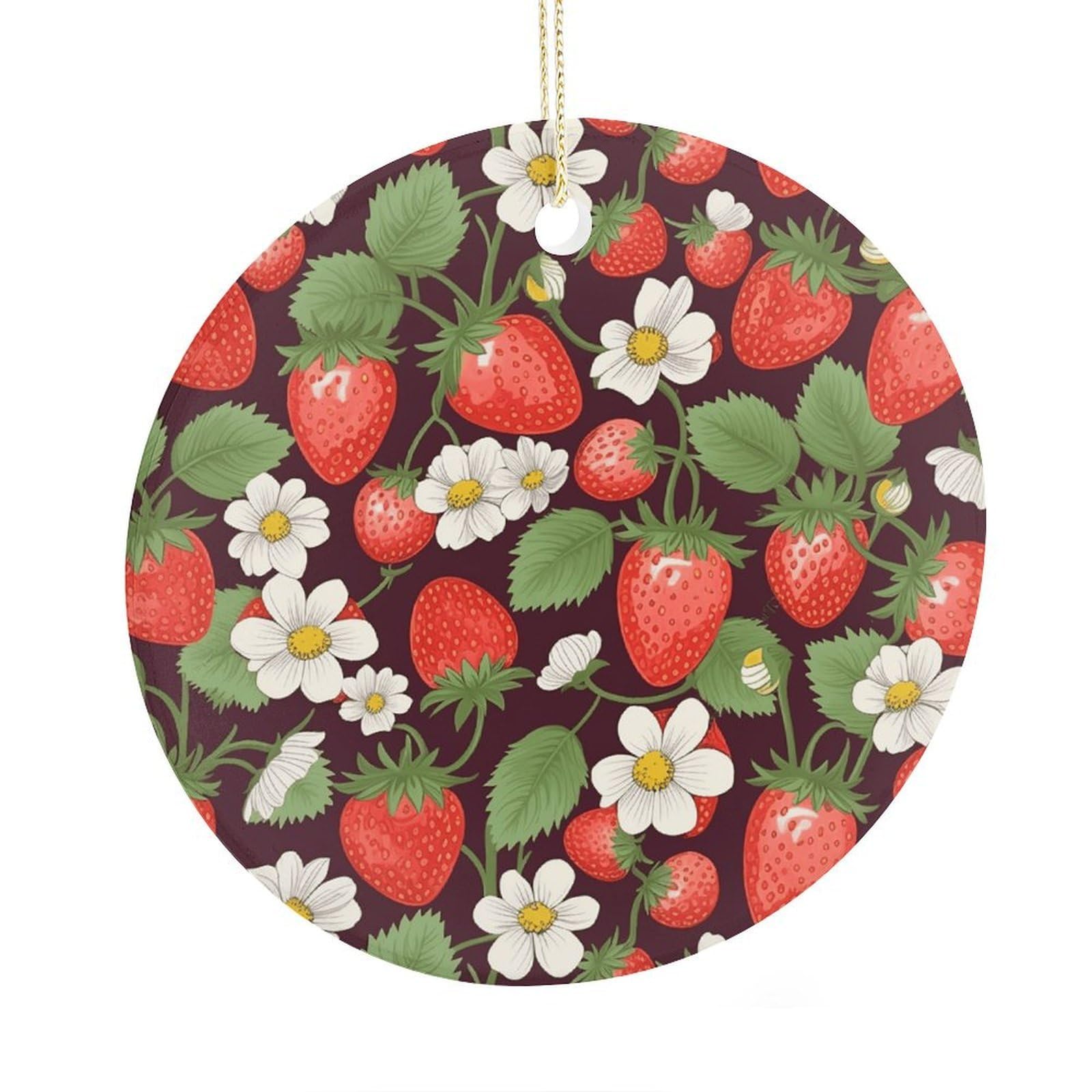 Adfgyerh Style Strawberry3 Ceramic Circular Pendant,2.9 Inch，Hanging Ornament，Gift Exchange Idea Round Ceramic Ornament,For Mom And Daughter，For Home Indoor Outdoor Decor.