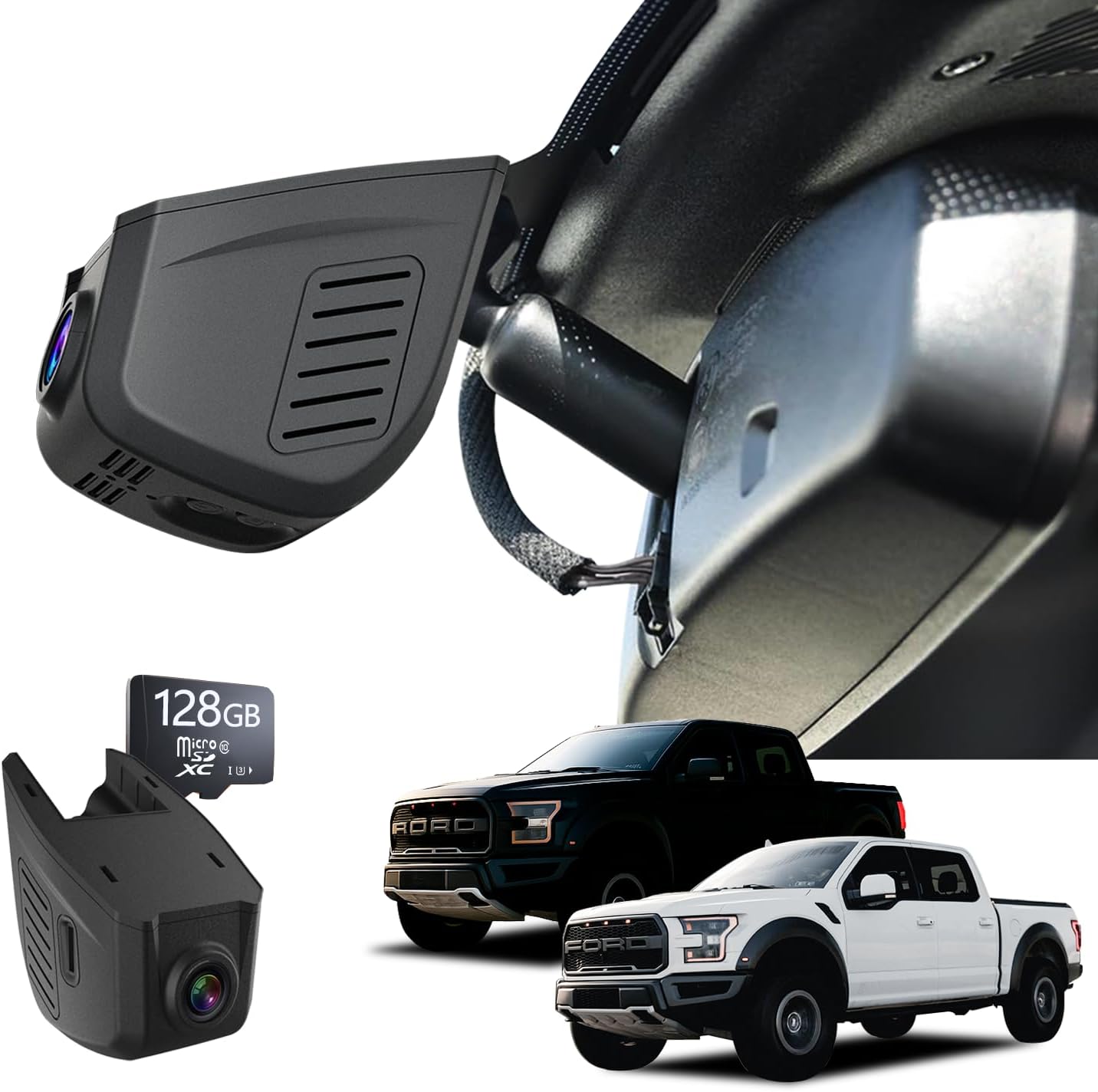 F150 Dash Cam, 4K OEM Dash Camera for Ford F150/F250/F350 Super Duty 2020-2025 Raptor Limited Tremor Platinum XLT XL King Ranch Lariat, Parking Mode, Plug&Play, HDR, Night Vision, WiFi&App, 128GB Card 4K Front Only