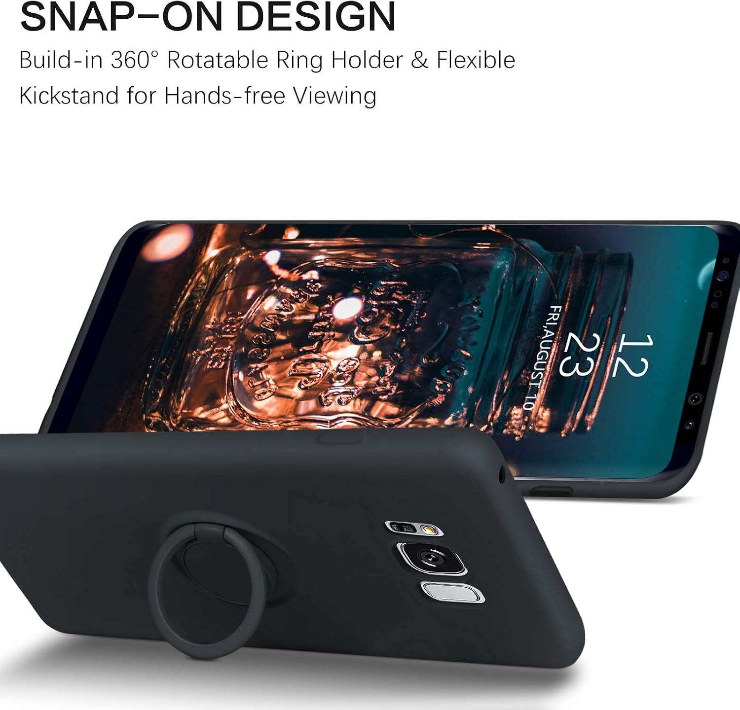 BENTOBEN Samsung Galaxy S8 Plus Case, Slim Silicone Soft Rubber with 360° Ring Holder Kickstand Car Mount Supported Shockproof Bumper Protective Cases Cover for Galaxy S8+ Plus 6.2" (2017), Black