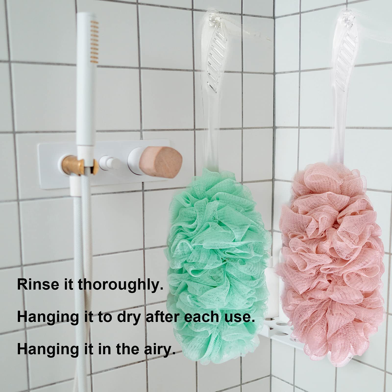 PPHAO - Spazzola da bagno per doccia - luffa su adesivo - spazzola da bagno per esfoliante - verde rosa luffa - confezione da 2