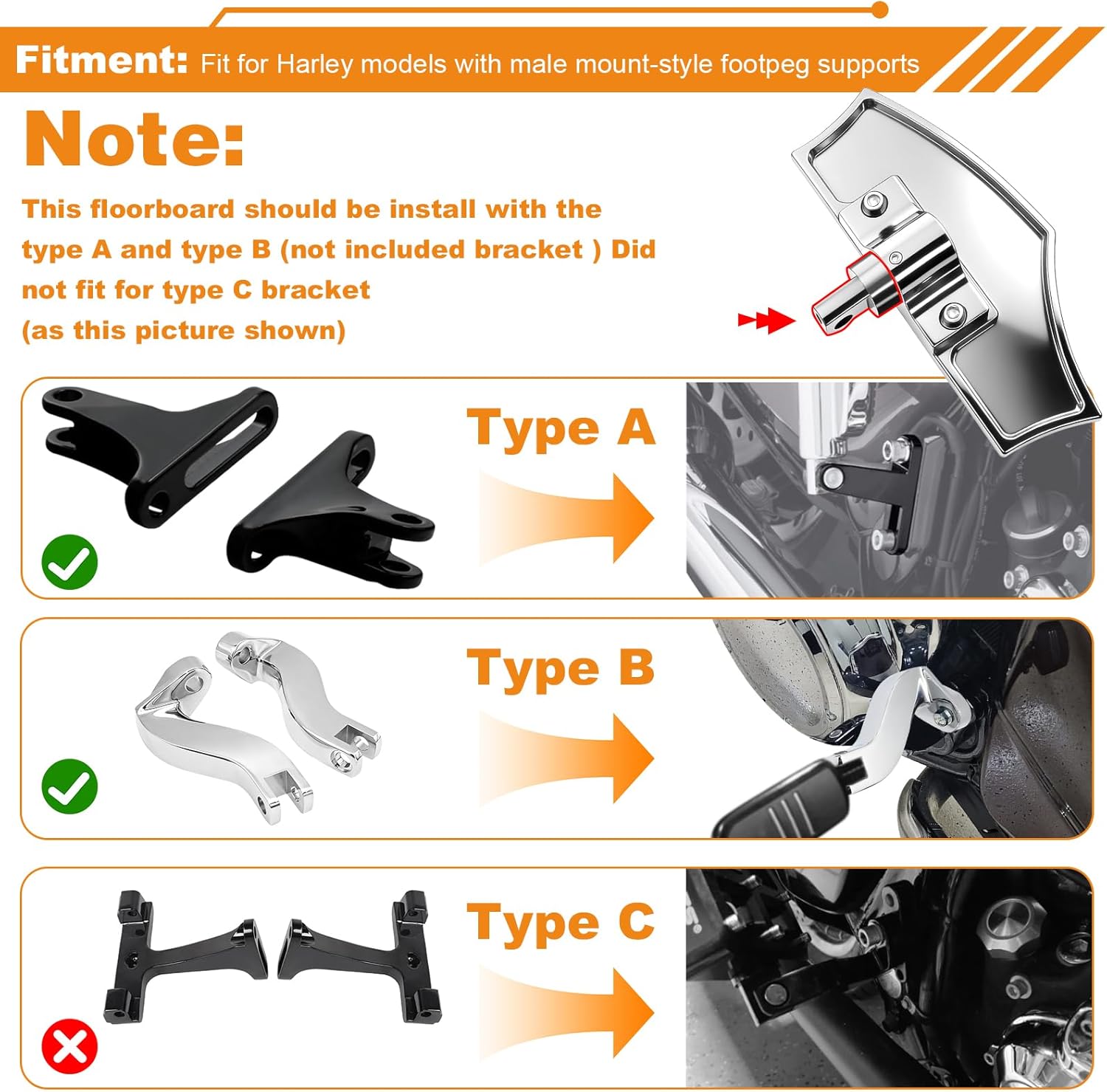 Chrome Passenger Floorboards, Rear Footpegs Foorests Footboard for Harley Touring Road Glide Road King Electra Glide Street Glide Heritage Softail Fat Boy Street Bob Low Riderst Dyna