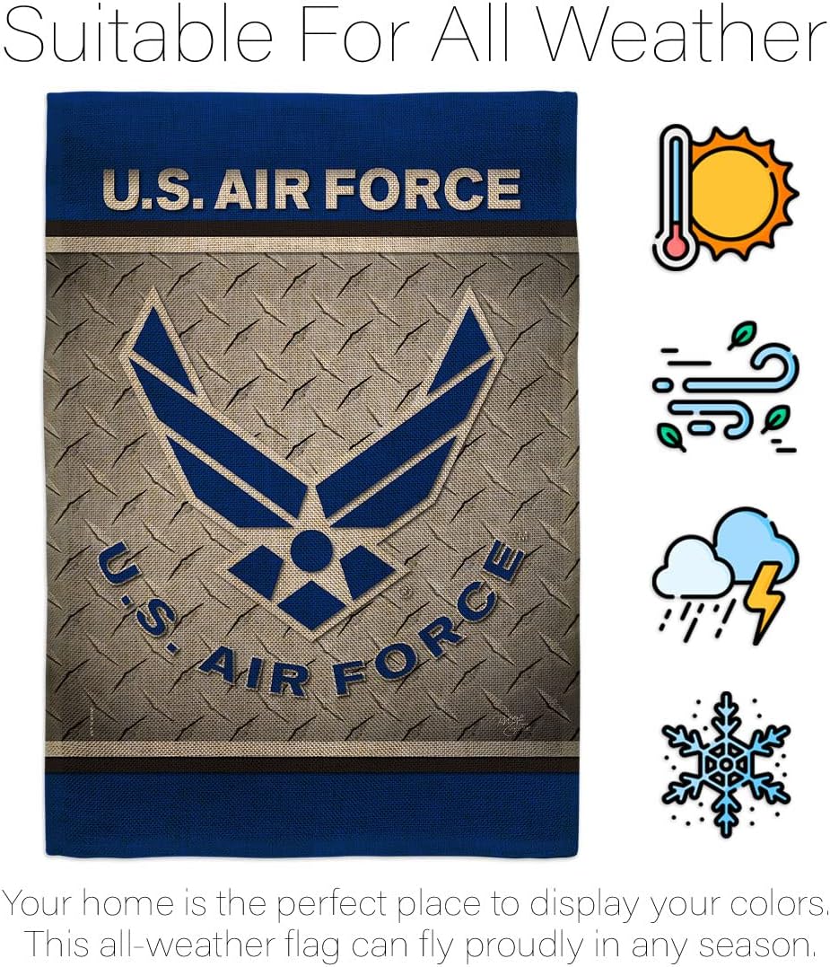 Breeze Decor US Air Burlap Garden Flag Armed Forces USAF United State American Military Veteran Retire Official House Decoration Banner Small Yard Gift Double-Sided, Made in USA