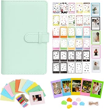 Instant Film Accessories Kit for Instax Mini LiPlay 12 11 9 8+ 8 evo 99 SE 40 90 70 50S 26 25 7S Camera,Include Album/Film Stickers/Mini Frames/Colorful Clip Mint Green