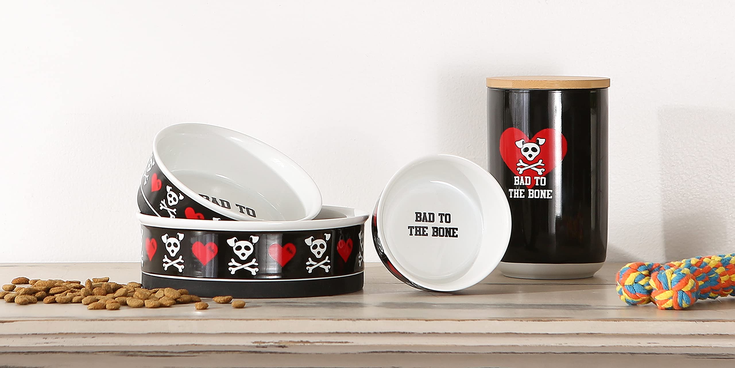 Bone Dry Ceramic Pet Collection, kleines Set, 10 x 5 cm, Bad to The Bone, 2 Stück