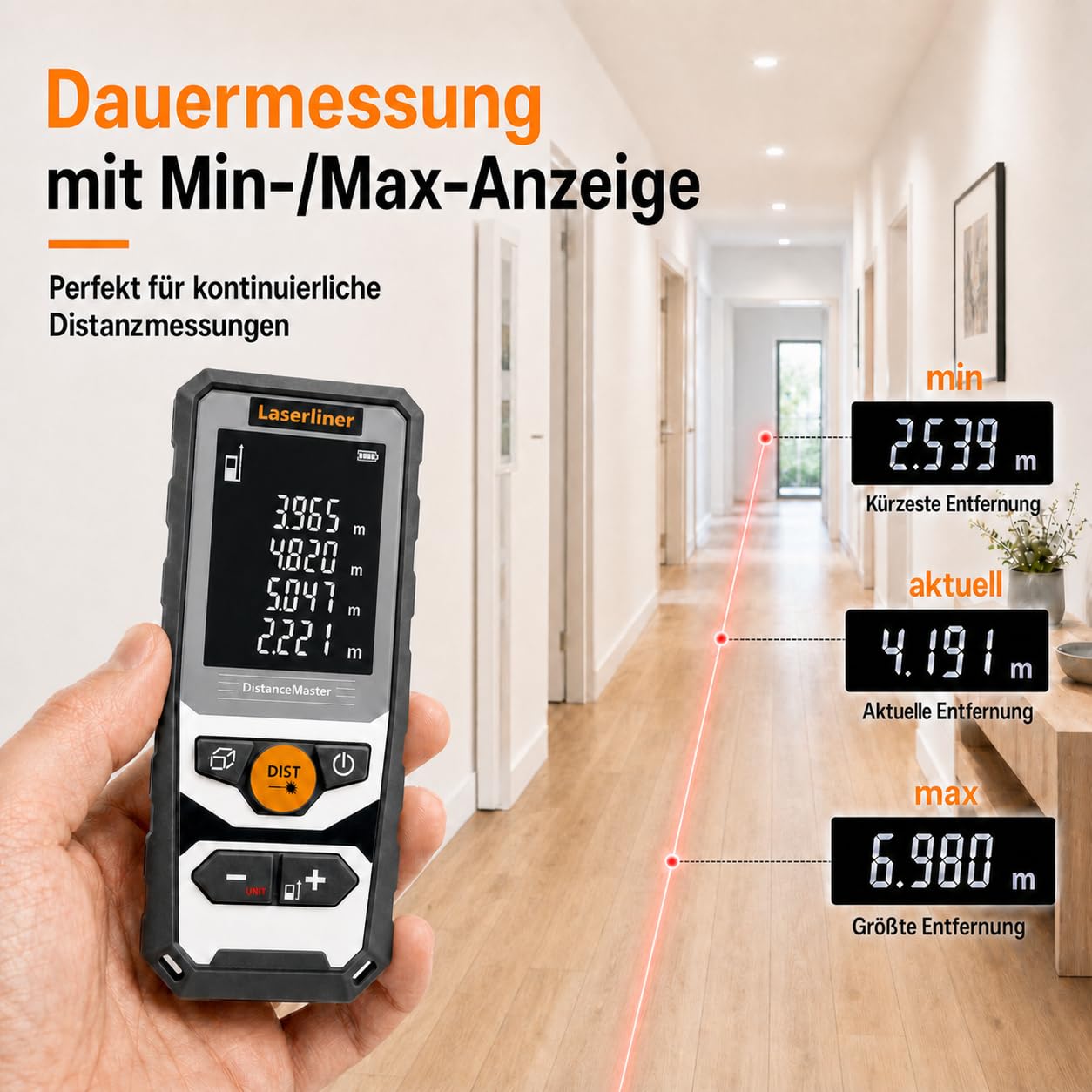 Laserliner DistanceMaster 40 Télémètre Laser | Appareil de Mesure Numérique, Portée de 40 m, Mesure de Longueur/Surface/Volume