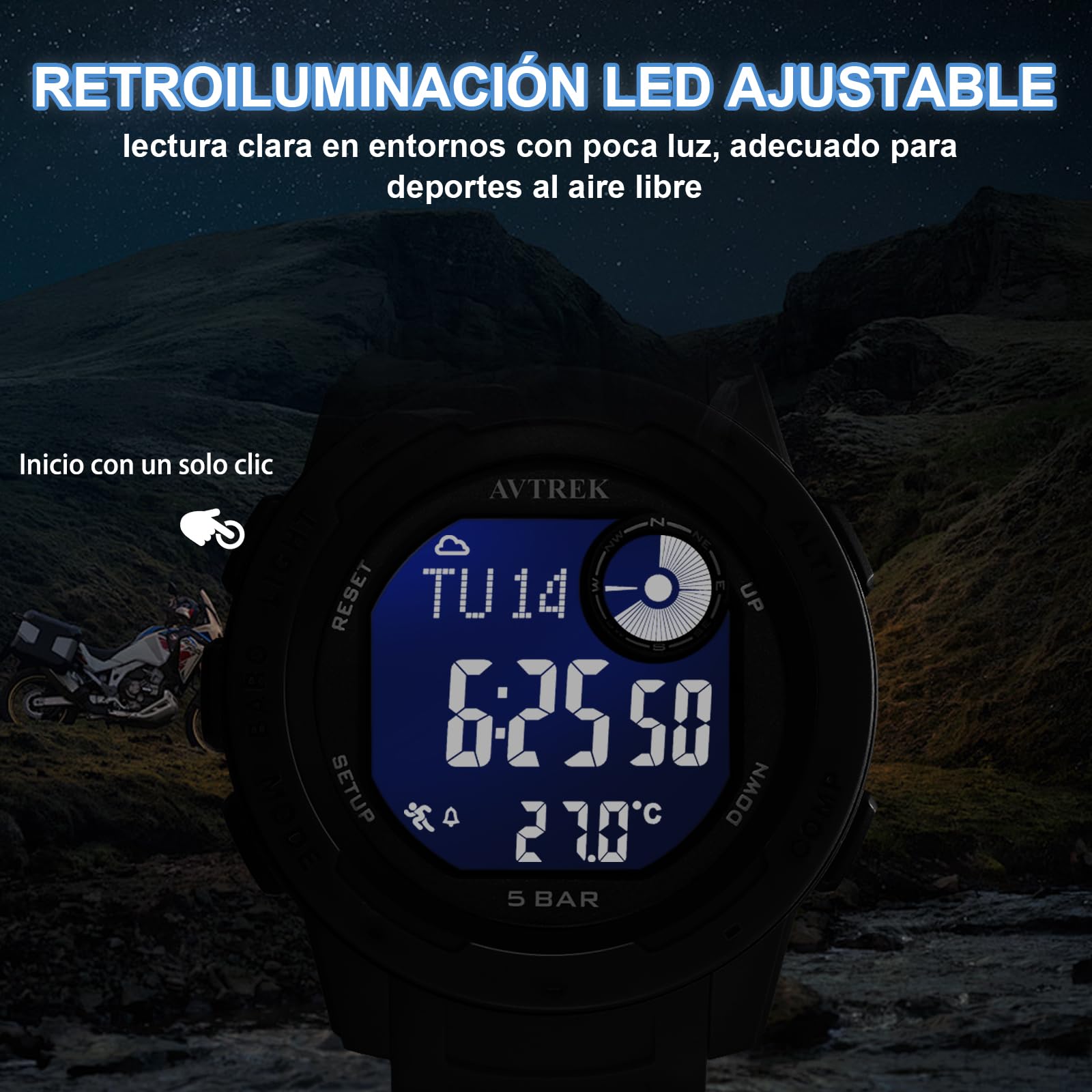 AVTREK Reloj Deportivo Digital Impermeable para Exteriores | Reloj Militar con podómetro, altímetro y brújula Hombres, Mujeres y Adolescentes