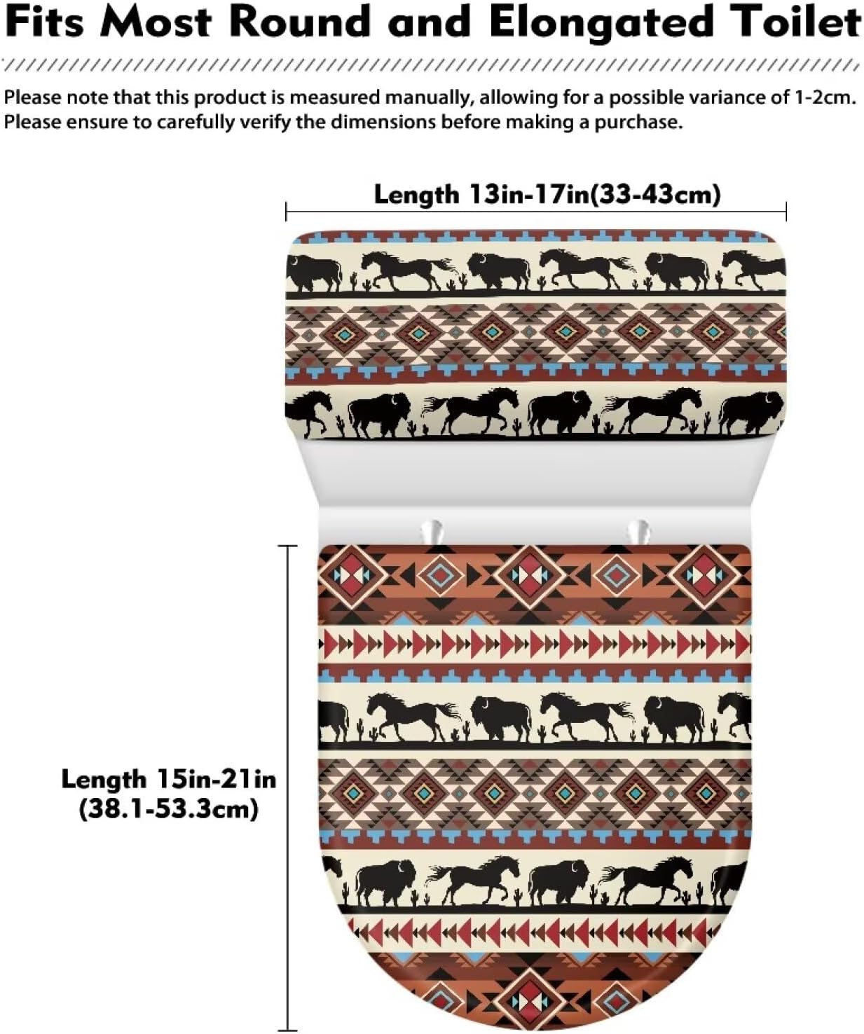 GLENLCWE Aztec Horse Toilet Lid & Tank Cover 2Pcs Set Reusable Bath Seat Covers Bathroom Accessories, Fits Most Round Elongated and Oblong Lids image 5
