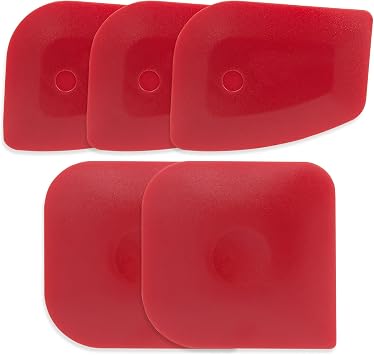 Pan Scraper 5PCS Plastic Scraper Set,Food Scraper Tool for Cast Iron, Pot and Pan Cleaning,Pan Scraper Tool for Cleaning Grease Burnt Food,Scraper Tool Kitchen 5, Red