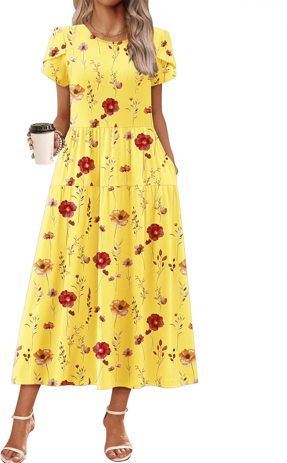 Zeagoo Summer Dresses for Women 2026 Maxi Bohemian Floral Short Sleeve Long Dress Casual Flowy Tired Beach Sundress