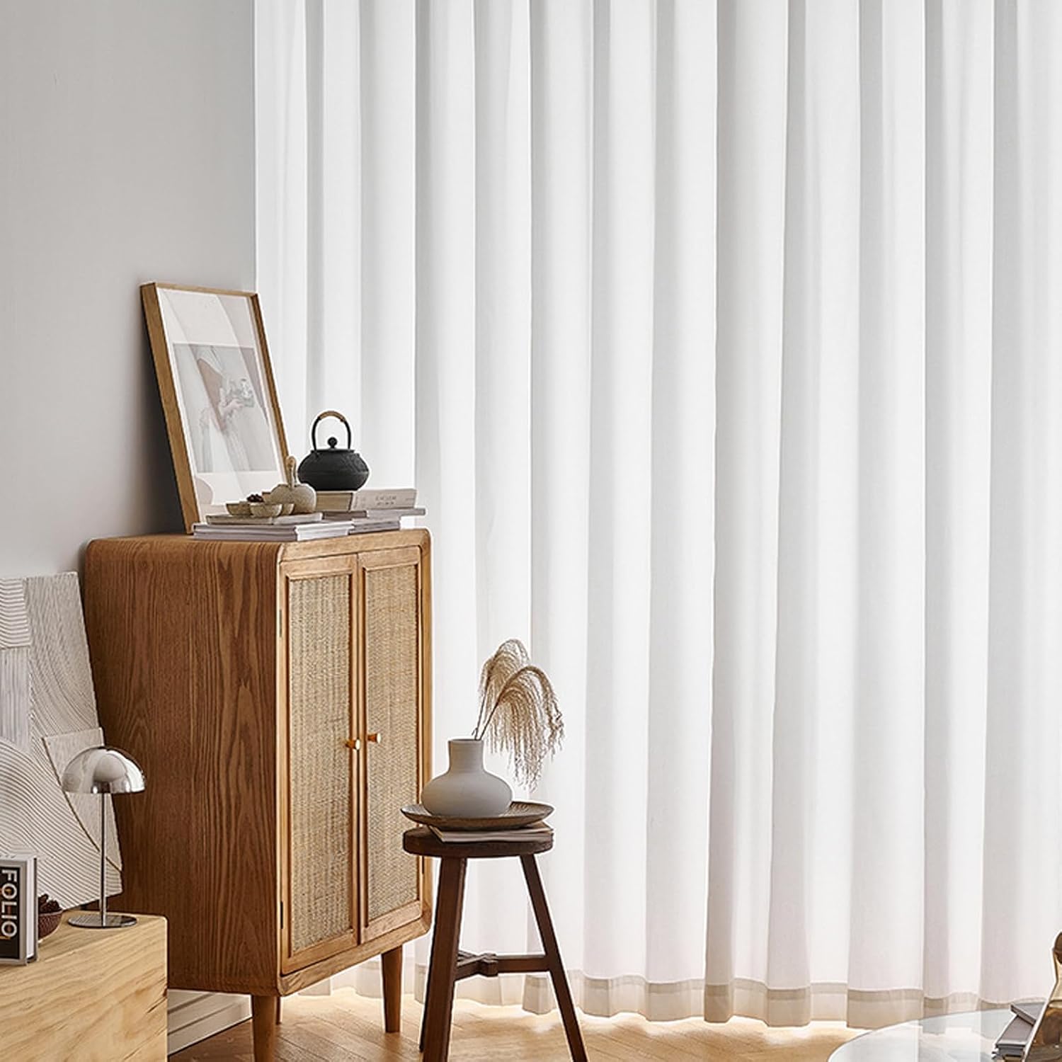 Daesar Window Curtains 2 Panel Sets, Polyester Hook Tulle Curtains 52" W x 84" H Drapes Modern Solid Color Wave Texture White Voile Curtains for Bedroom Living Room