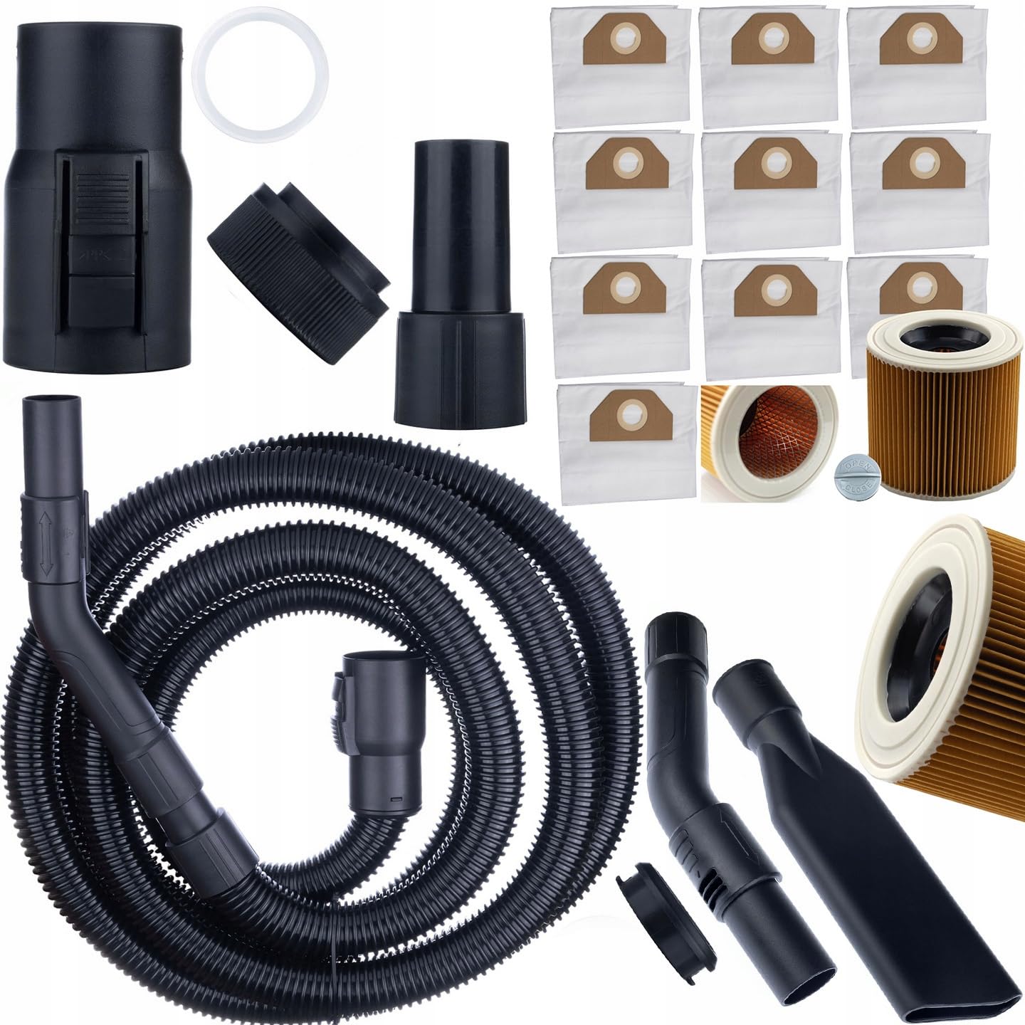 Rosfix Juego de bolsas para aspiradora Karcher WD2, WD3 y MV3, 10 bolsas, filtro lavable, accesorio para aspiradora multiusos