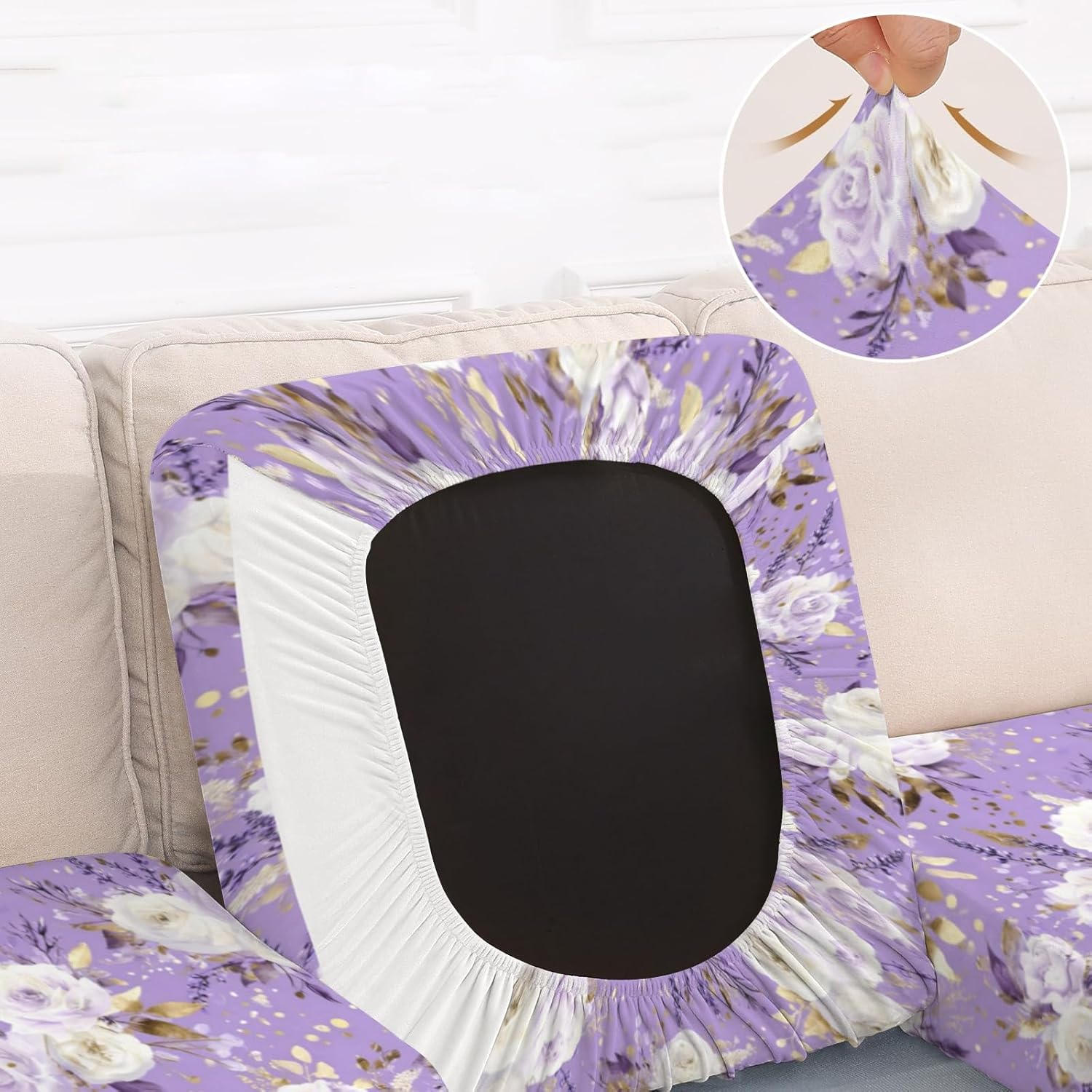 Lavenders Gold Bloom Purple Loveseat Covers Couch Covers for 2 Cushion Couch, 2-Piece Stretch Sofa Slipcovers Anti-Slip Washable Furniture Protectors for Dogs Pets