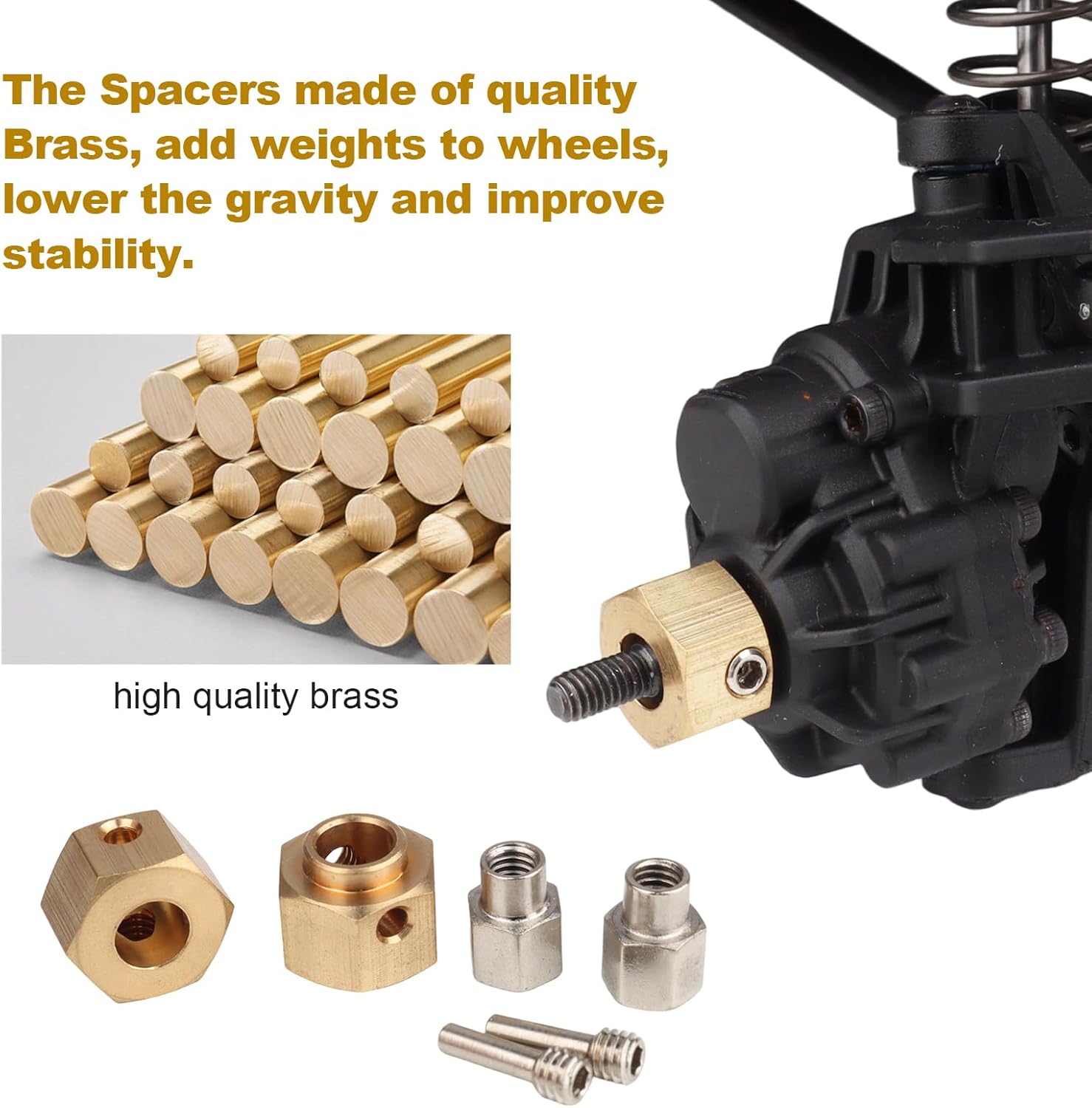 Hobbypark RC Brass Spacers Wheel Hex Hubs Extenders for TRX4 Crawler Wheels Extension Hex Drive Adapter (8mm Thickness)
