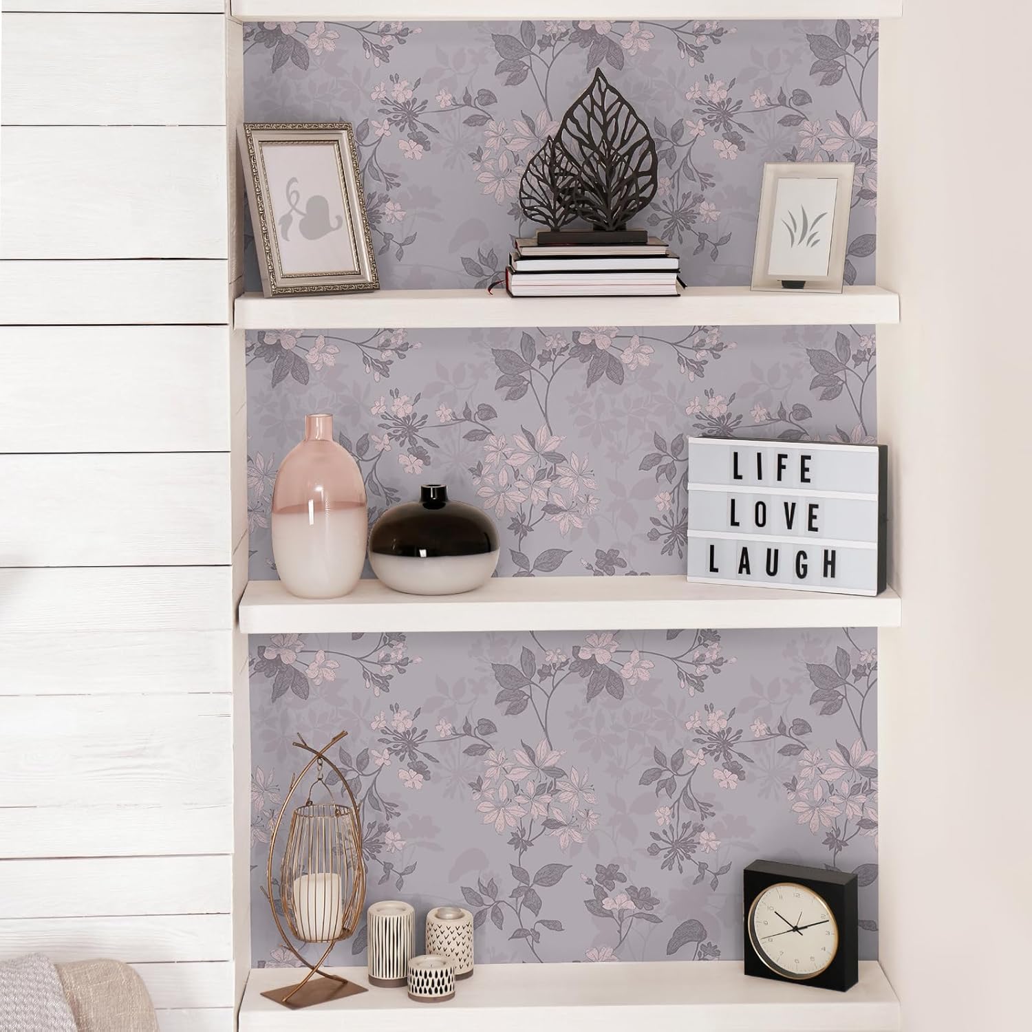Light Purple Floral Wallpaper Peel and Stick Pink Flower Botanical Branches Leaf Wallpaper for Bedroom Living Room Removable Self Adhesive Elegant Floral Contact Paper for Cabinet 12"x 118"