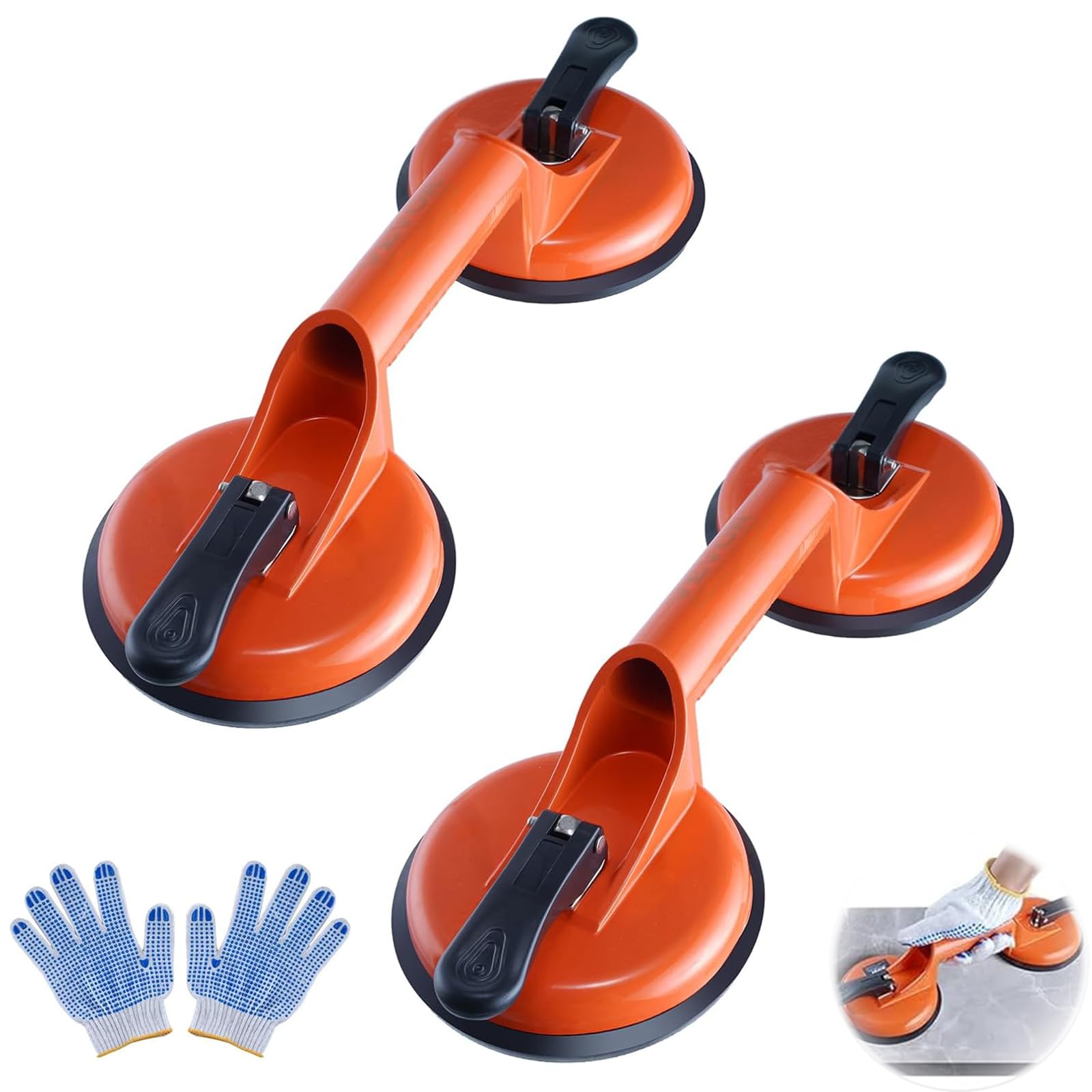 2 Pack Glass Suction Cups, Heavy Duty Aluminum Vacuum Plate Handle load capacity over 85KG, Glass Holder Hooks to Lift Large Glass, Window/Floor Gap Fixer/Tile Lifter/Dent Remover Puller