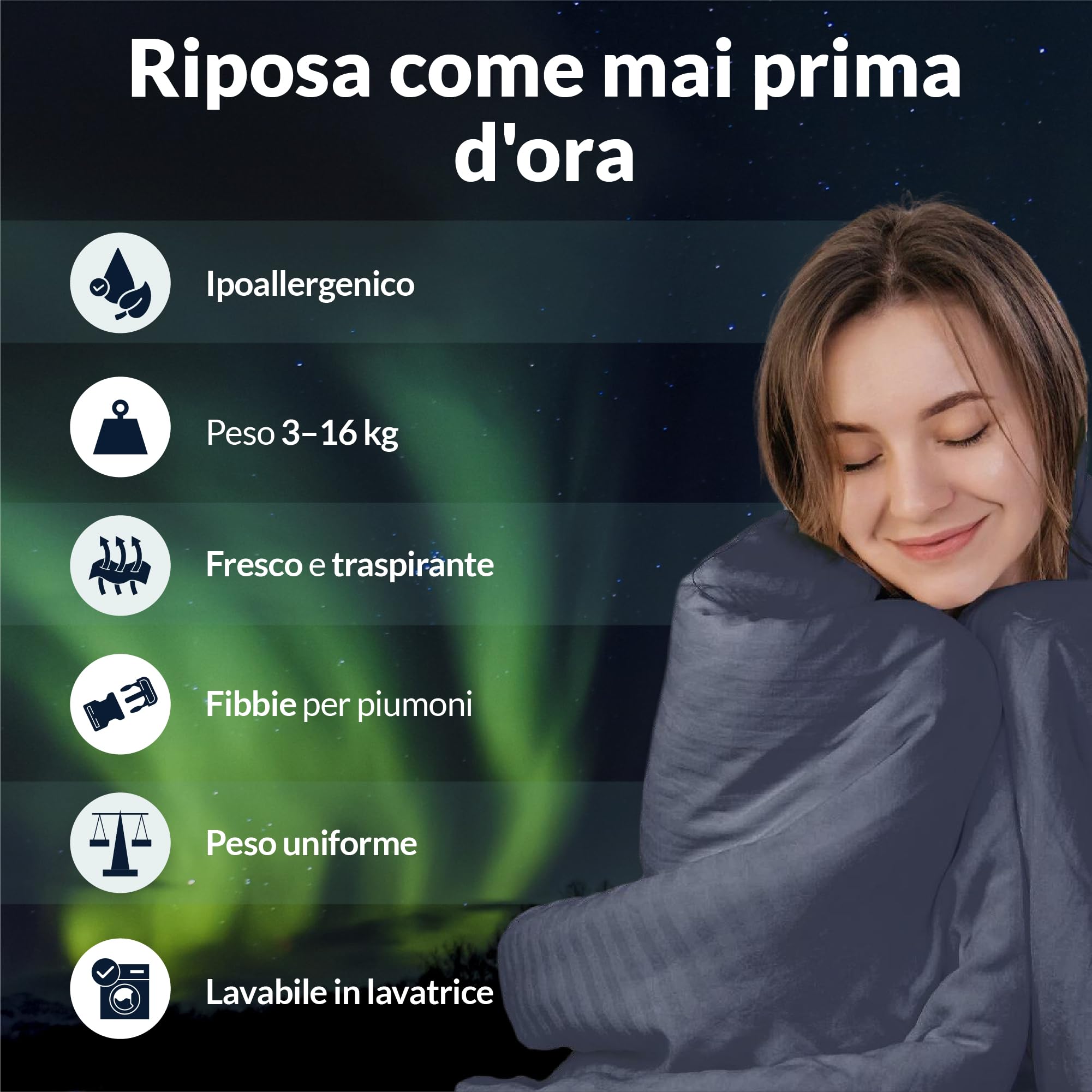 Polar Night Coperta Ponderata per Adulti 150 x 200 cm, 7 kg - Coperta Pesante con Perline di Vetro, 100% Microfibra, Standard Oeko-Tex® 100 – Coperta Appesantita Traspirante, Weighted Blanket