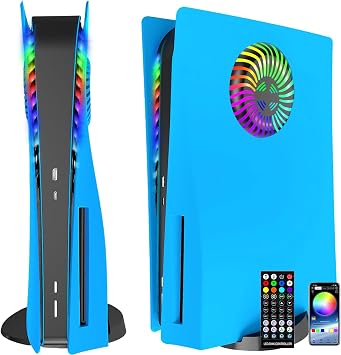 for PS5 Faceplates with Cooling Vents LED Lights, Megadream Cooling Cover Replacement Plates Shell Accessories Anti-Scratch Dustproof with RGB Lights Package for PlayStation 5 Disc Edition Blue