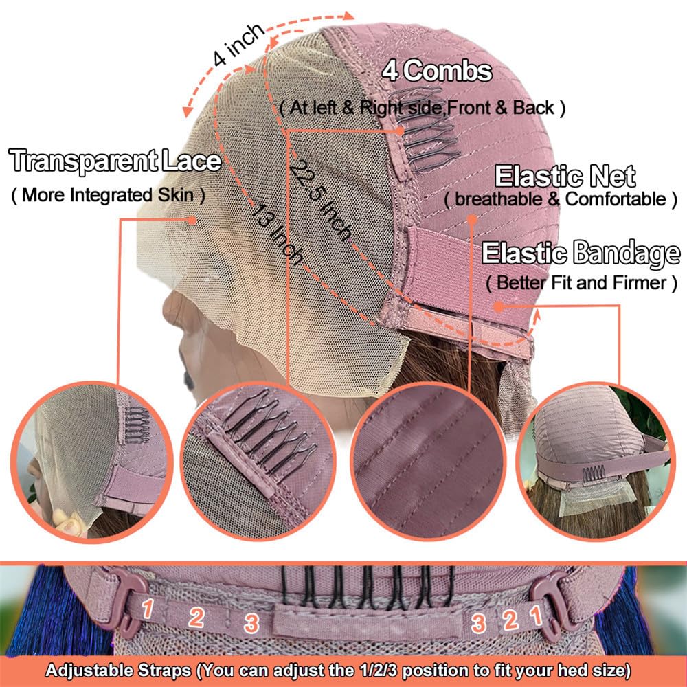 Blue Lace Front Wigs Human Hair Body Wave 13X4 HD Dark Blue Lace Front Wig Human Hair Wear and Go Glueless Navy Blue Wig Human Hair Pre plucked with Baby Hair Royal Blue Frontal Wigs For Black Women