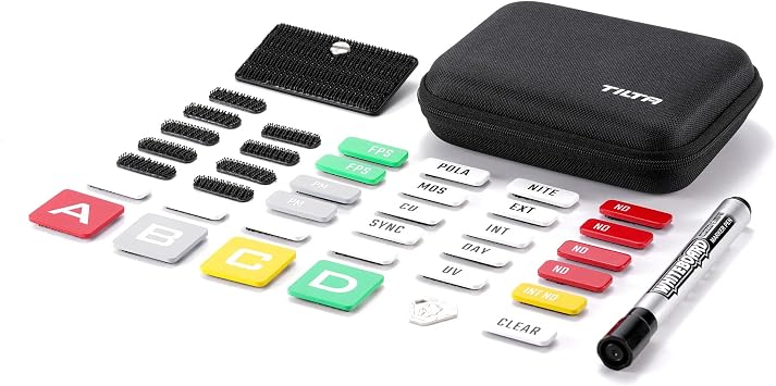 Tilta Filter and Camera Tags Kit | with 1/4"-20 Self Fastening Plate | Mark Cameras on Multi-Cam Shoots | Filter Tags to Identify Filters on Matte Box | Carrying Case