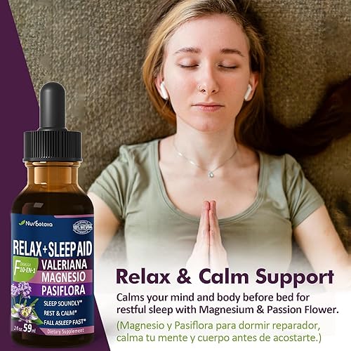 Miniatura 3 de Nurbetoxa Gotas de ayuda para dormir de raíz de valeriana, relajación de magnesio, Gotas de Citrato de Magnesio y Raiz de Valeriana y Flor de
