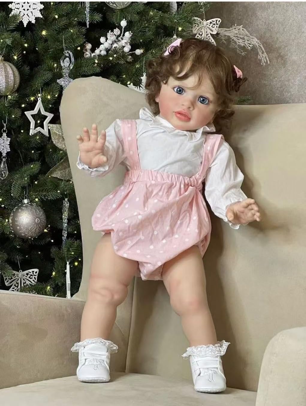 Pinky Reborn Huge Size Reborn Baby Dolls 26 inch Reborn Toddler Dolls Silicone Babies Lifelike Baby Girl Doll with Rooted Curly Hair Realistic Newborn Doll Real Size Dolls for Children