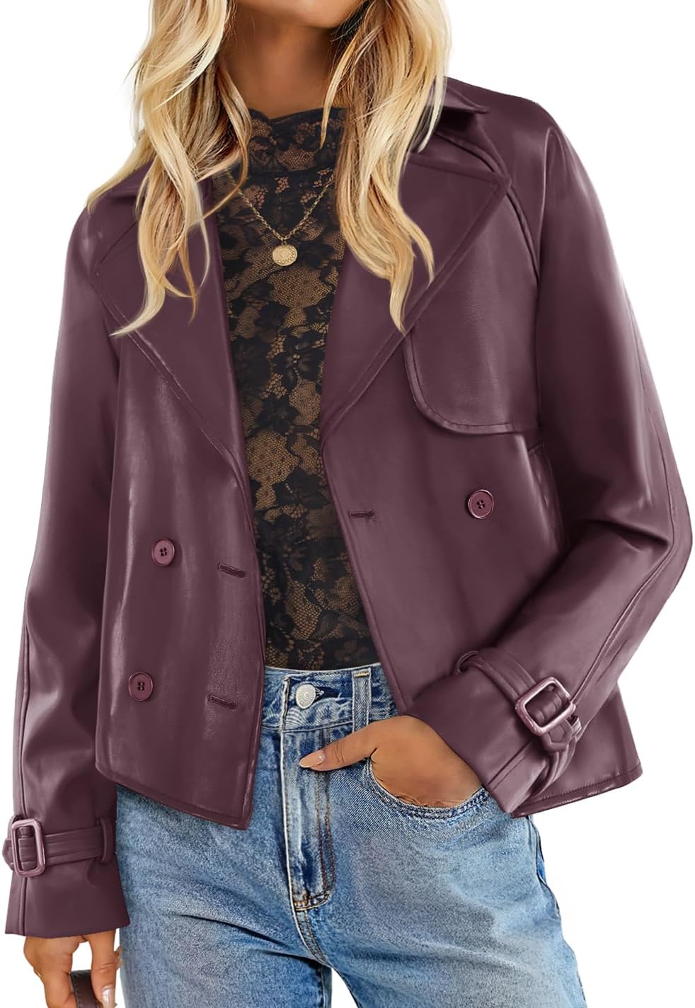 ZESICA Women's Faux Leather Jackets Oversized Fall Fashion Button Motorcycle Coats Outwear 2026 Winter Outfits Clothes