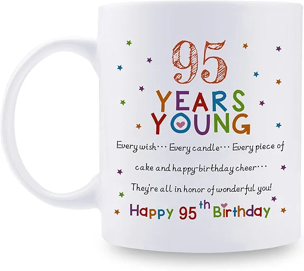 aiyaya 95th Birthday Gifts for Women Men - 95 Years Young Birthday Mug - 95th Birthday Gifts for Grandma Grandpa Mom Dad Friend Sister Brother Uncle Aunt Coworker - 11oz Coffee Mug