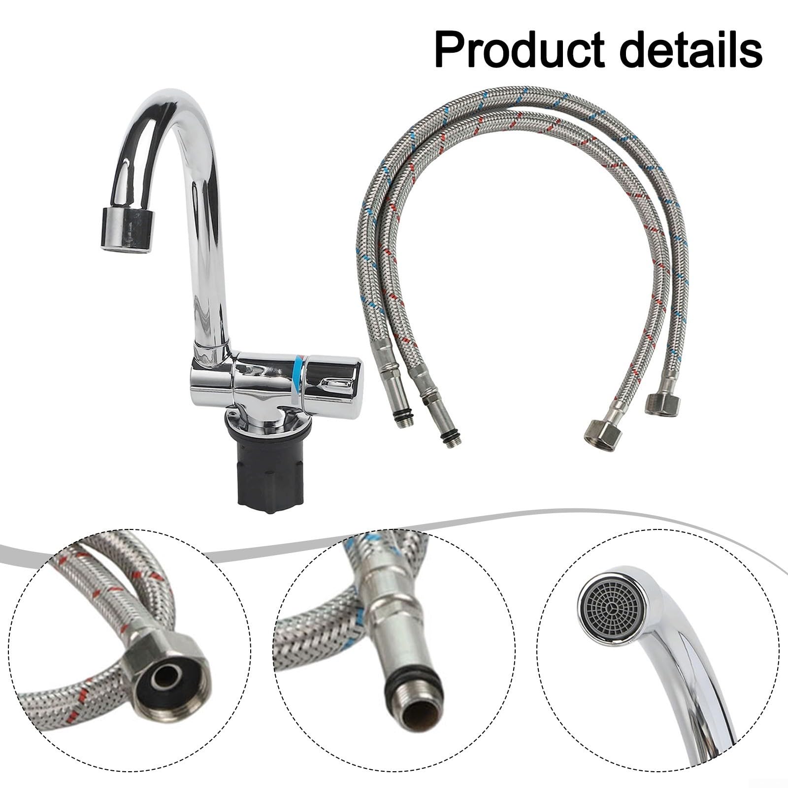 Grifo plegable para caravanas, autocaravanas, cobre y cromo, giratorio 360°, plegable 180°, grifo de agua caliente y fría, ahorro de espacio, para camping, barco, cocina, baño, plata