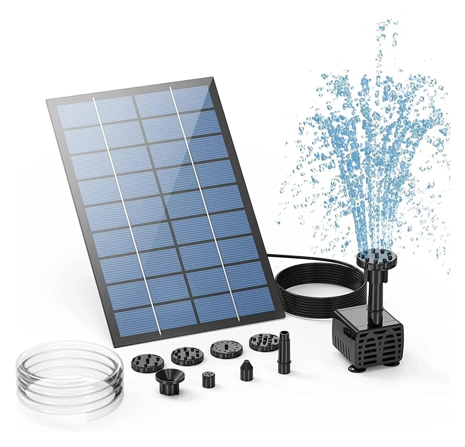 Pompka Słoneczna Pompa solarna do fontanny, z 6 dyszami i 4-stopową rurą wodną, ​​pompa zasilana energią słoneczną do kąpieli ptaków, stawu, ogrodu Solarna pompa fontannowa(2.5w)