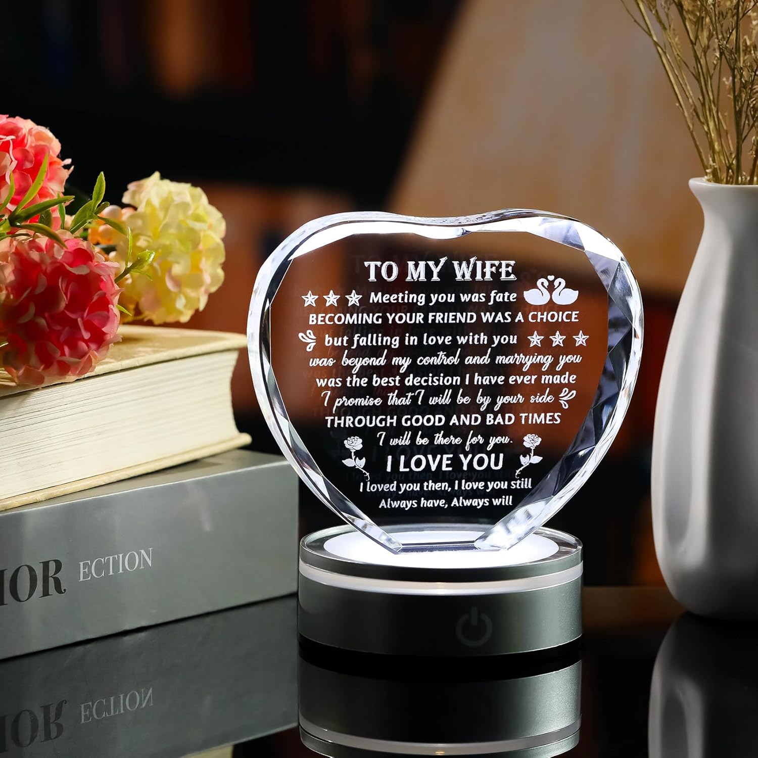 Movdyka Gifts for Wife from Husband Best Birthday for Wife Ideas Crystal Keepsake Great Gifts to My Wife Valentines Day Christmas for My Lovely Wife Glass Plaque Decor - Image 6