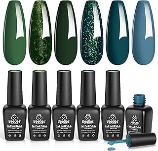 Beetles Green Gel Nail Polish Set - Boundless Forest Dark Green Gel Polish, 6 Colors Soak Off Uv LED Nail Lamp Gel Nail Kit Home DIY Manicure Nail Salon