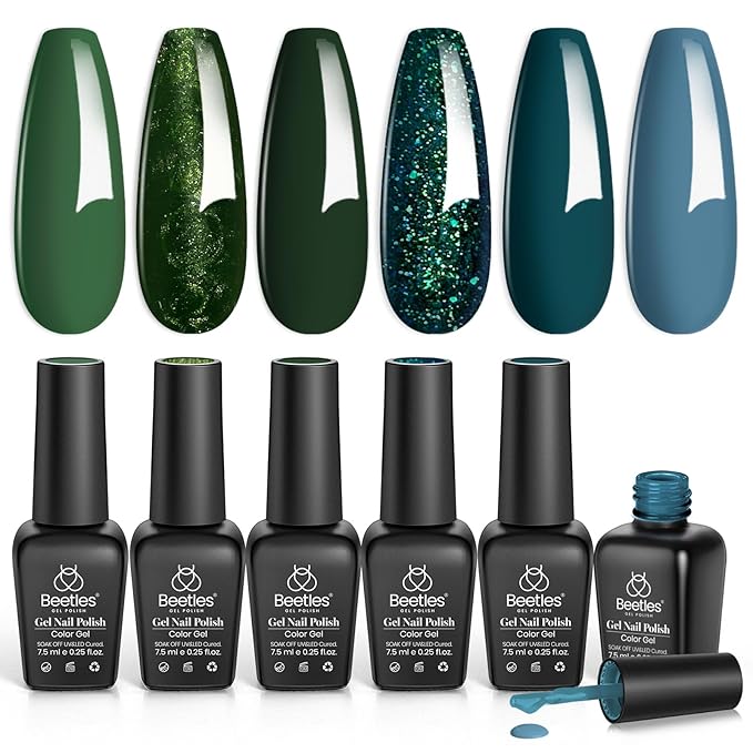 Set de 6 esmaltes de uñas gel verde oscuro Beetles miniatura 8