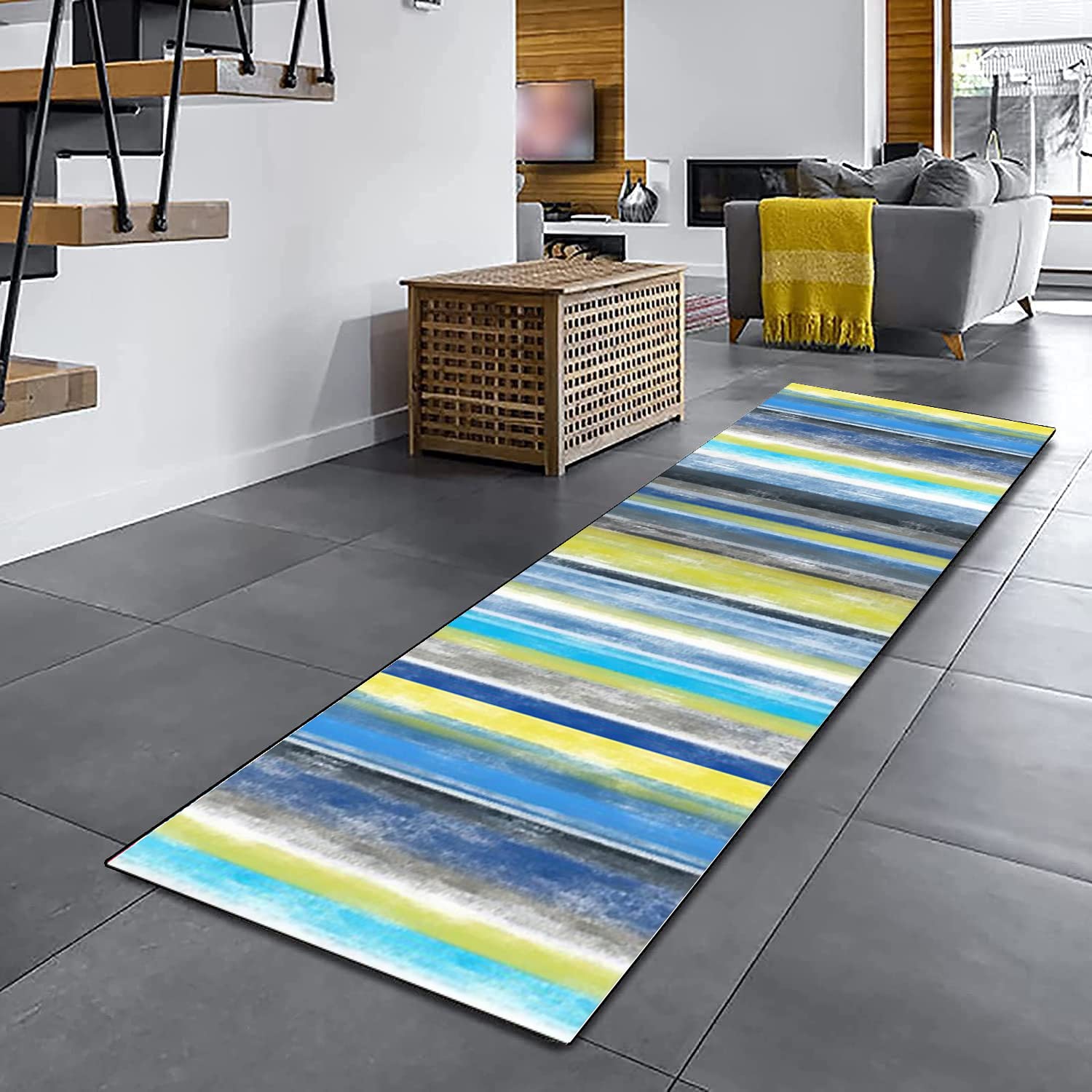 Alfombras Cocina Alfombra Pasillo Larga Alfombra Cocina Lavable Antideslizante Moderno Entrada Felpudos Alfombra Poliéster Para Sala De Estar Dormitorio,Blu,90x250cm