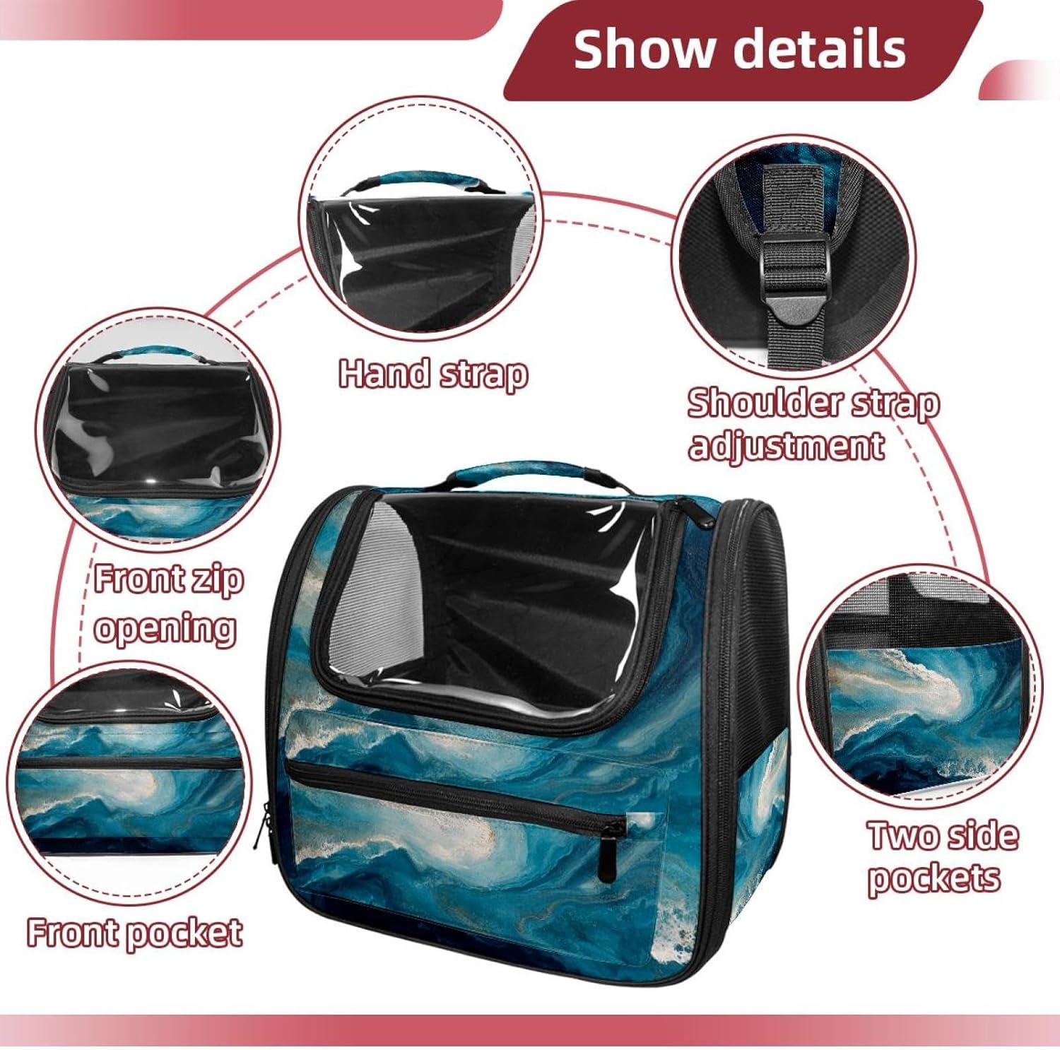 Abstract Ocean Waves Blue Pet Carrier Soft Sided Carrier for Small Medium Cats Dogs