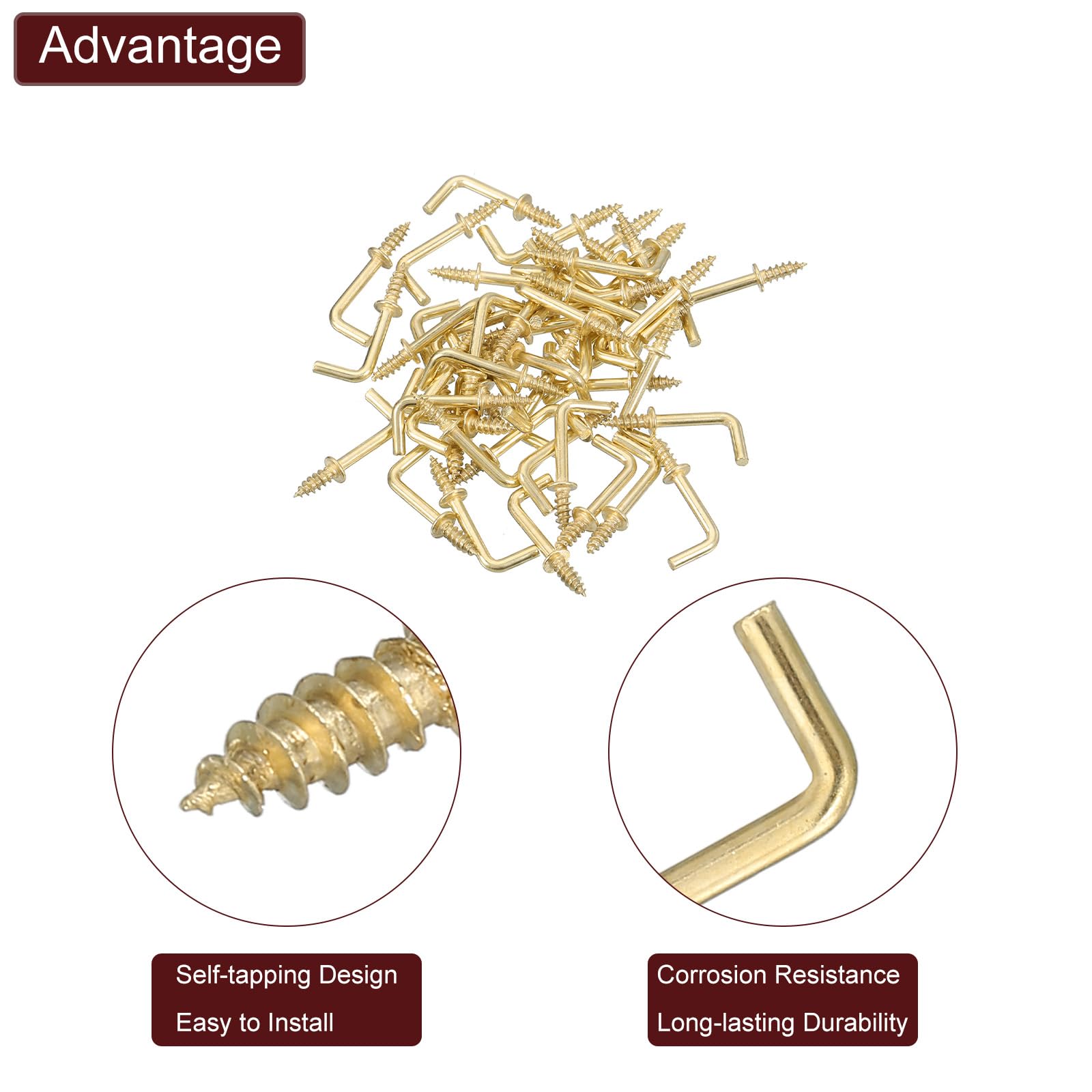 QUARKZMAN Ganci ad Angolo Retto, 50pz 1/2" Ganci a Vite a Forma di L Avvita Ganci, Ganci a Vite ad Angolo Retto in Metallo a Forma di 7 per Appendere, Oro