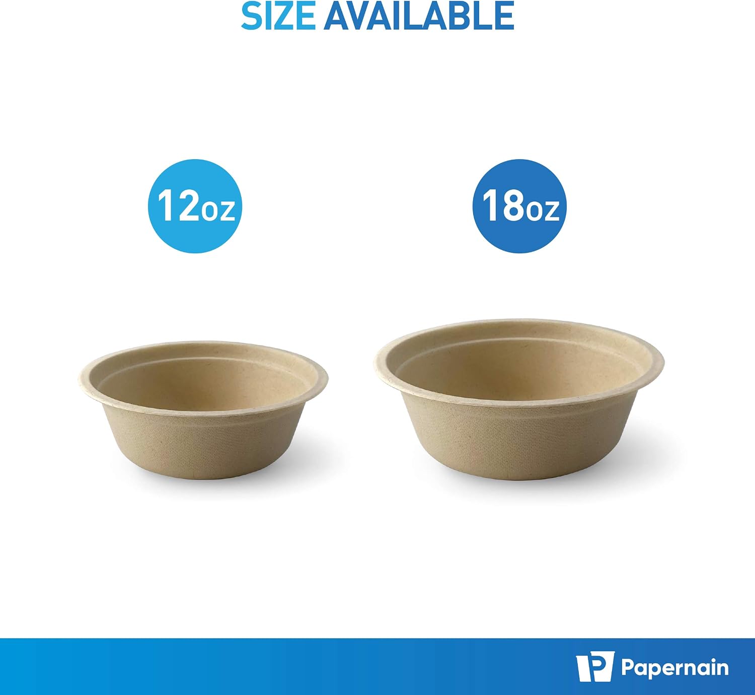 [12 oz, 100-Count, Sugarcane] Papernain Compostable Bowls, Natural Disposable Paper Bowls, Bagasse Bowls